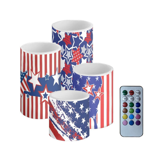 NETILGEN American Flag 4 Pcs Flameless LED Candles with Remote Timer Control, Color Changing Flickering LED Pillar Candles Decor for July 4th Independence Memorial Day