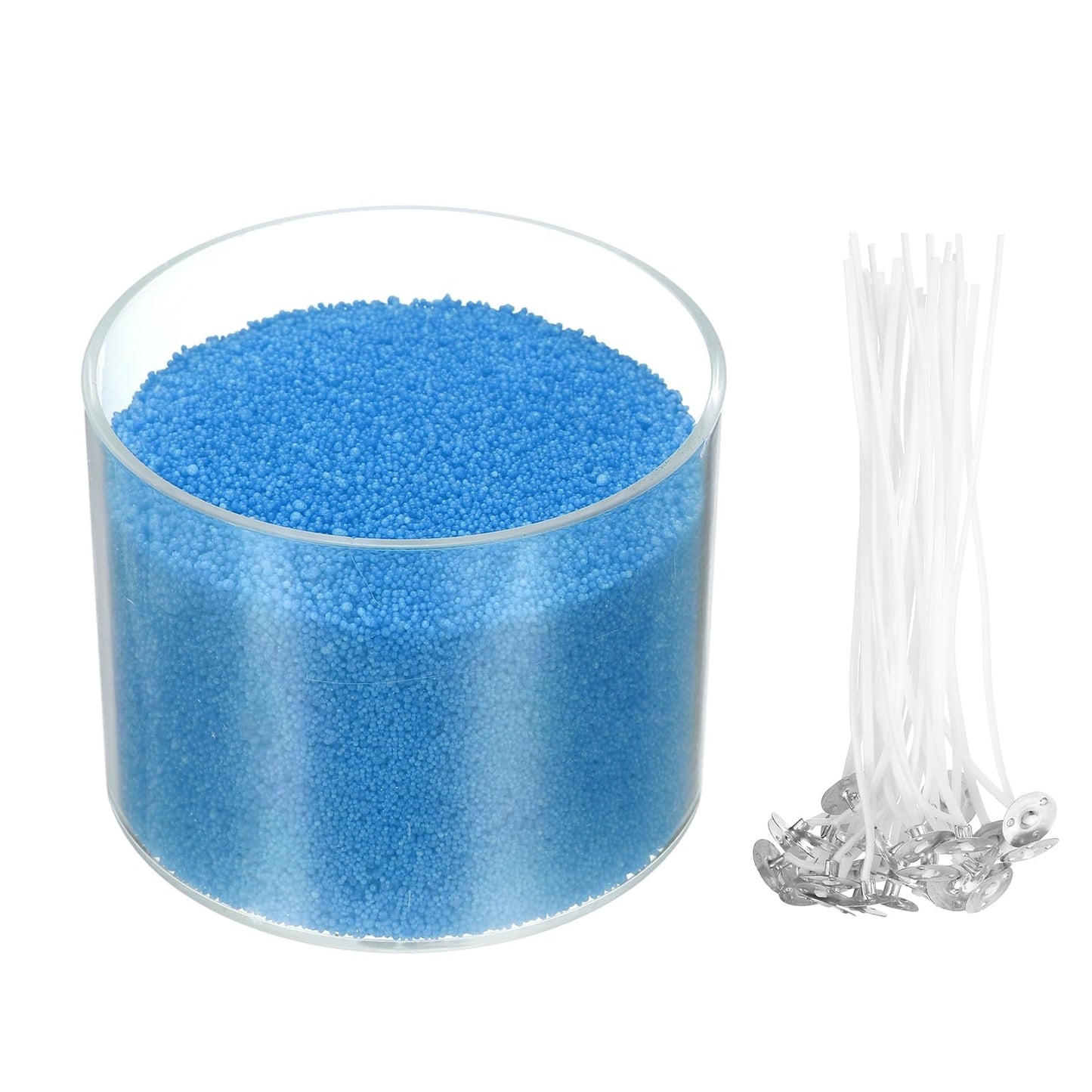 MECCANIXITY Pearled Sand Candles with 50 Pcs Wicks 21Oz / 600g Candle Beads Refillable Powder Sand Wax Making Kit for Thanksgiving Christmas Wedding Party DIY Home Crafts, Blue