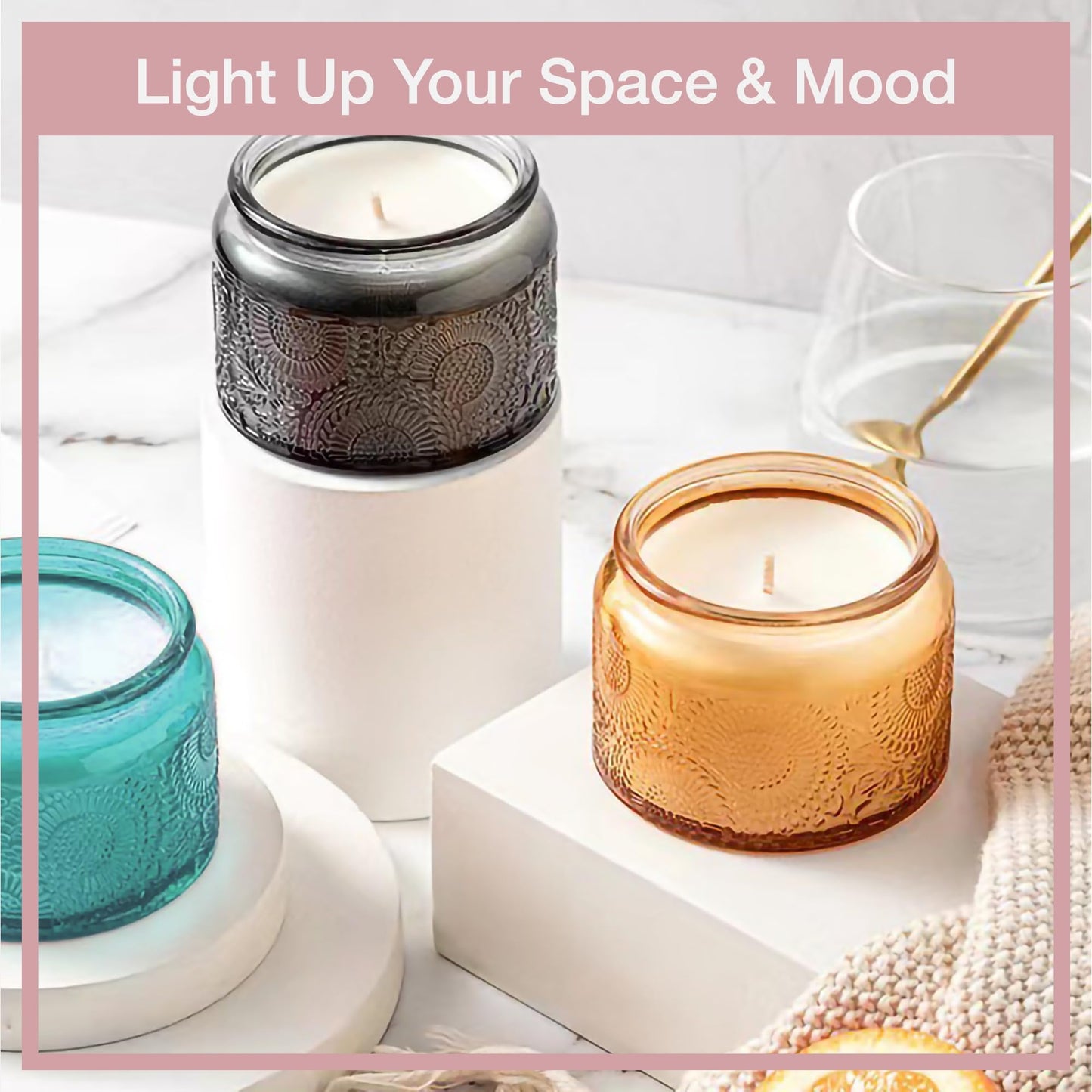 LINGSHINE 4 oz Decorative Mini Glass Jars with Bamboo Lids (24 pack, 4 Colors)