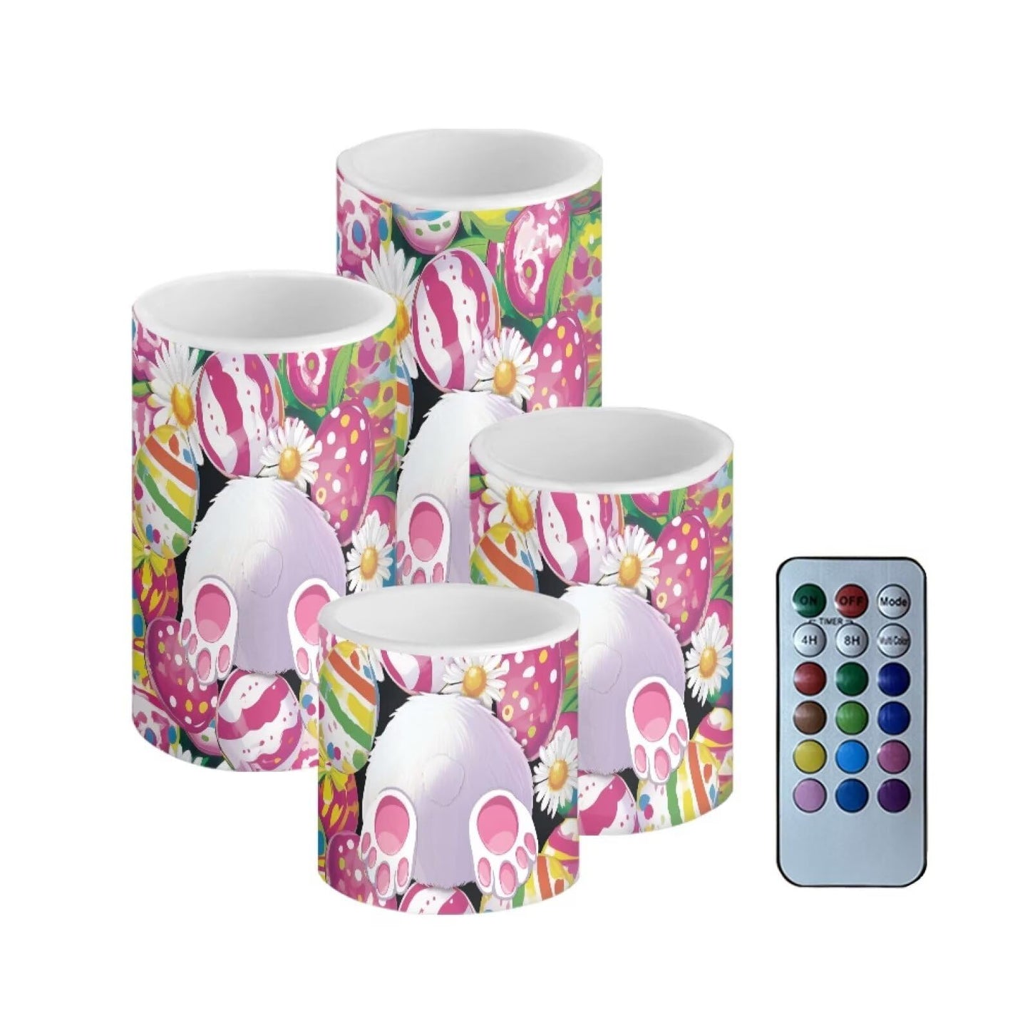 NETILGEN 4 Pcs Easter Decorative Flameless LED Pillar Candles with Timer Remote for Indoor Outdoor Easter Cartoon Bunny