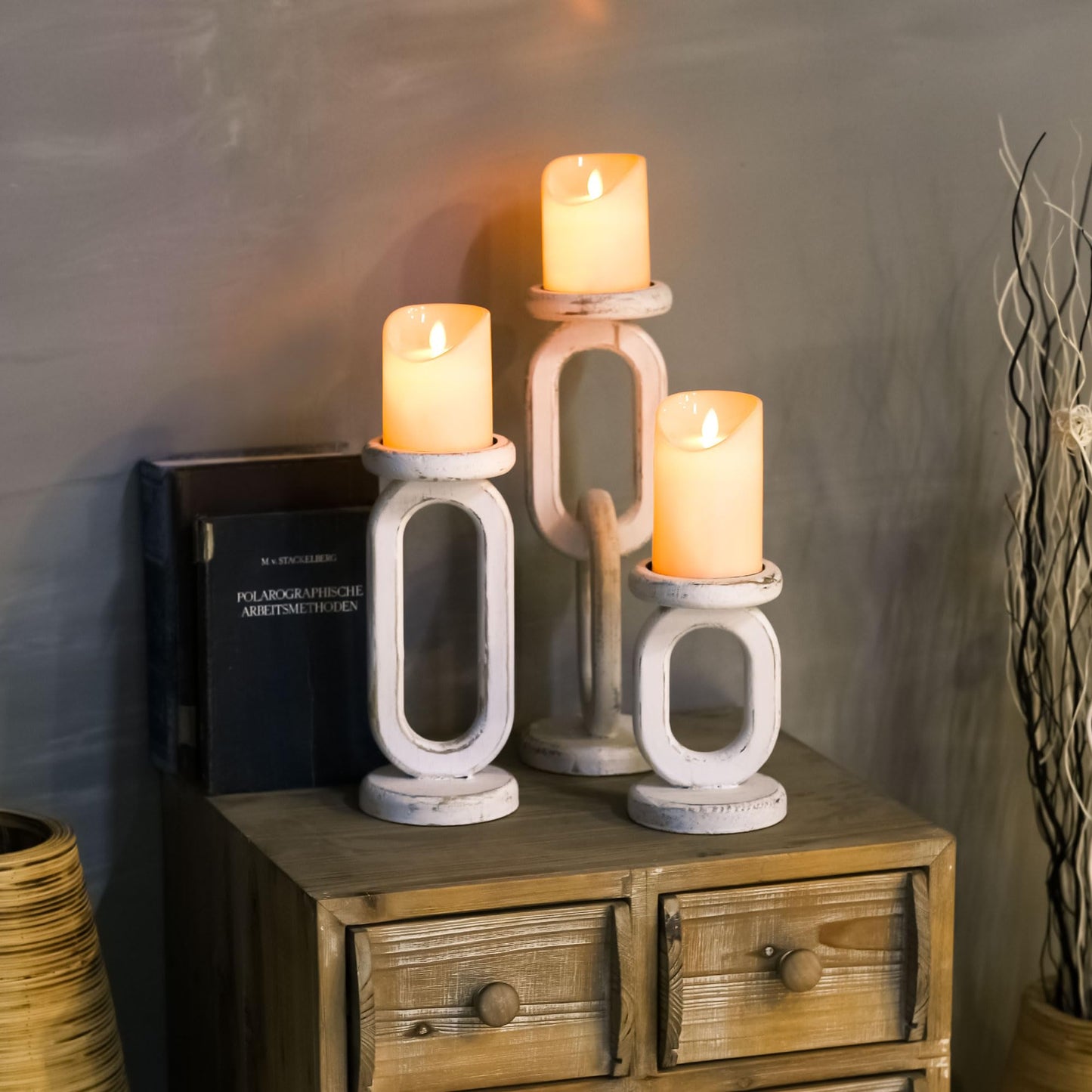 Wood Candle Holders for Pillar Candles Rustic Pillar Candlestick Stands Set of 3