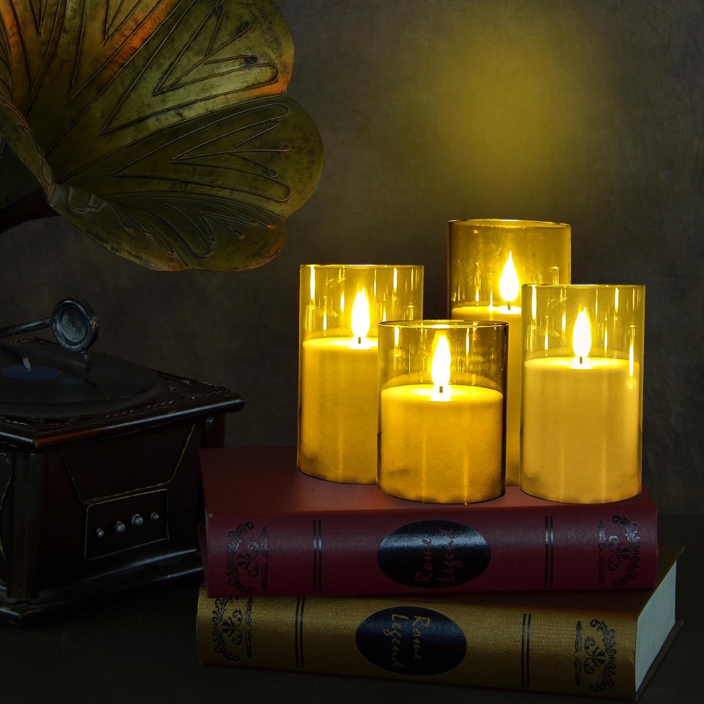 NICEME Gray Flickering Flameless Candles, Battery Operated Acrylic LED Pillar Candles with Remote Control and Timer Flameless Halloween Candles for Christmas New Year Home Decor, Set of 5