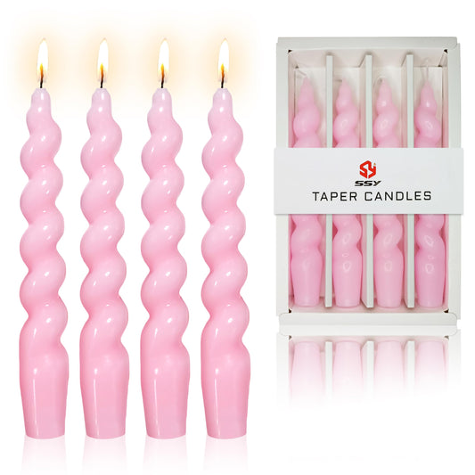 Pink Taper Candle Twisted Candles 4 PCS Unscented Spiral Candlesticks 7.5 inch Tapered Candles for Christmas Halloween Dinner Wedding Home Decor, Relaxation & All Occasions