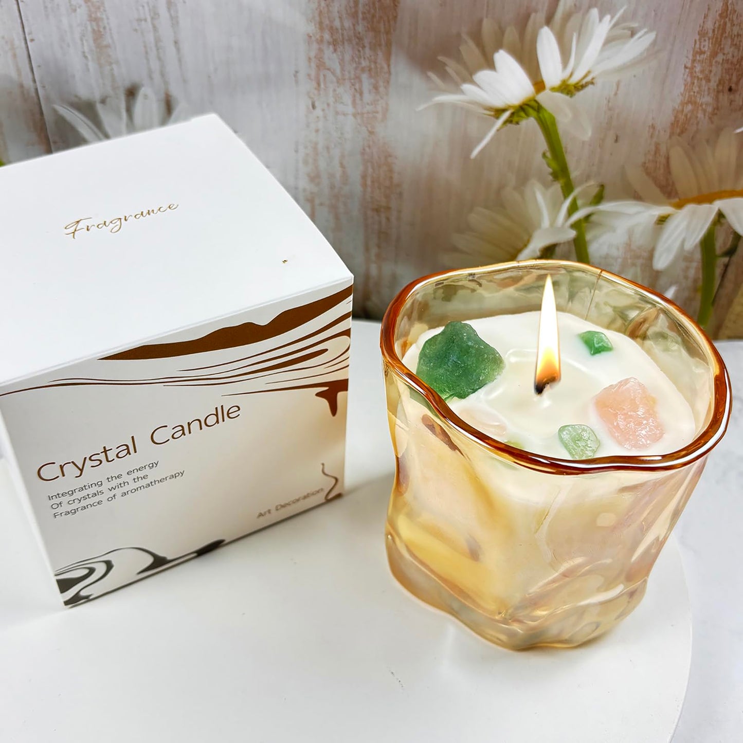 CaxyKyx Scented Soy Candles with Crystals Inside Aromatherapy Candle for Women Positivity Energy Gift Mothers Days Birthday Orange Floral Scent