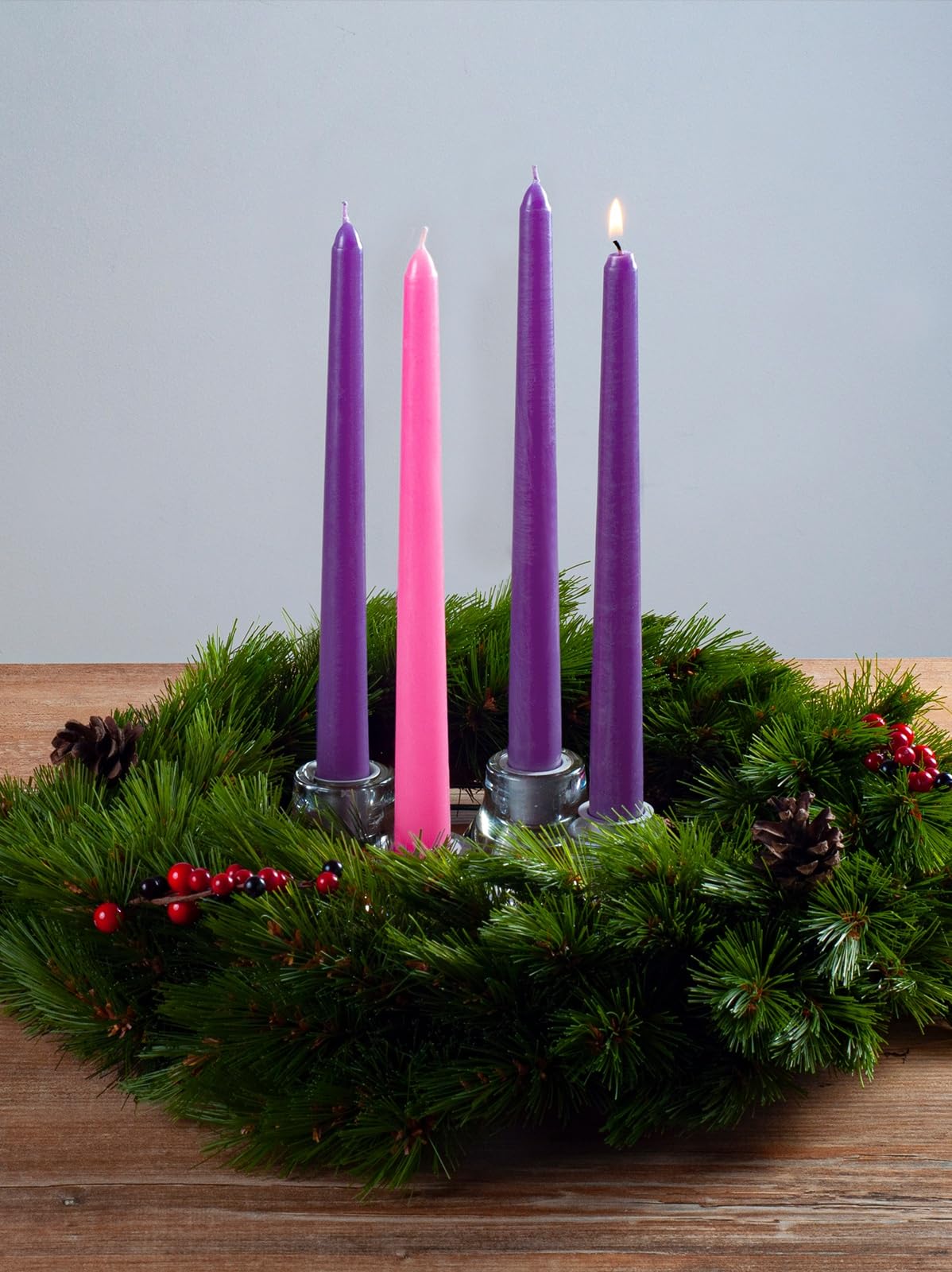 CANDWAX 10 Inch Advent Taper Candles Set of 4 - Long Burning Dripless Unscented Tapers - Perfect for Advent Wreaths, Christmas Décor - 3 Purple Tapers, 1 Pink Tapered Candle
