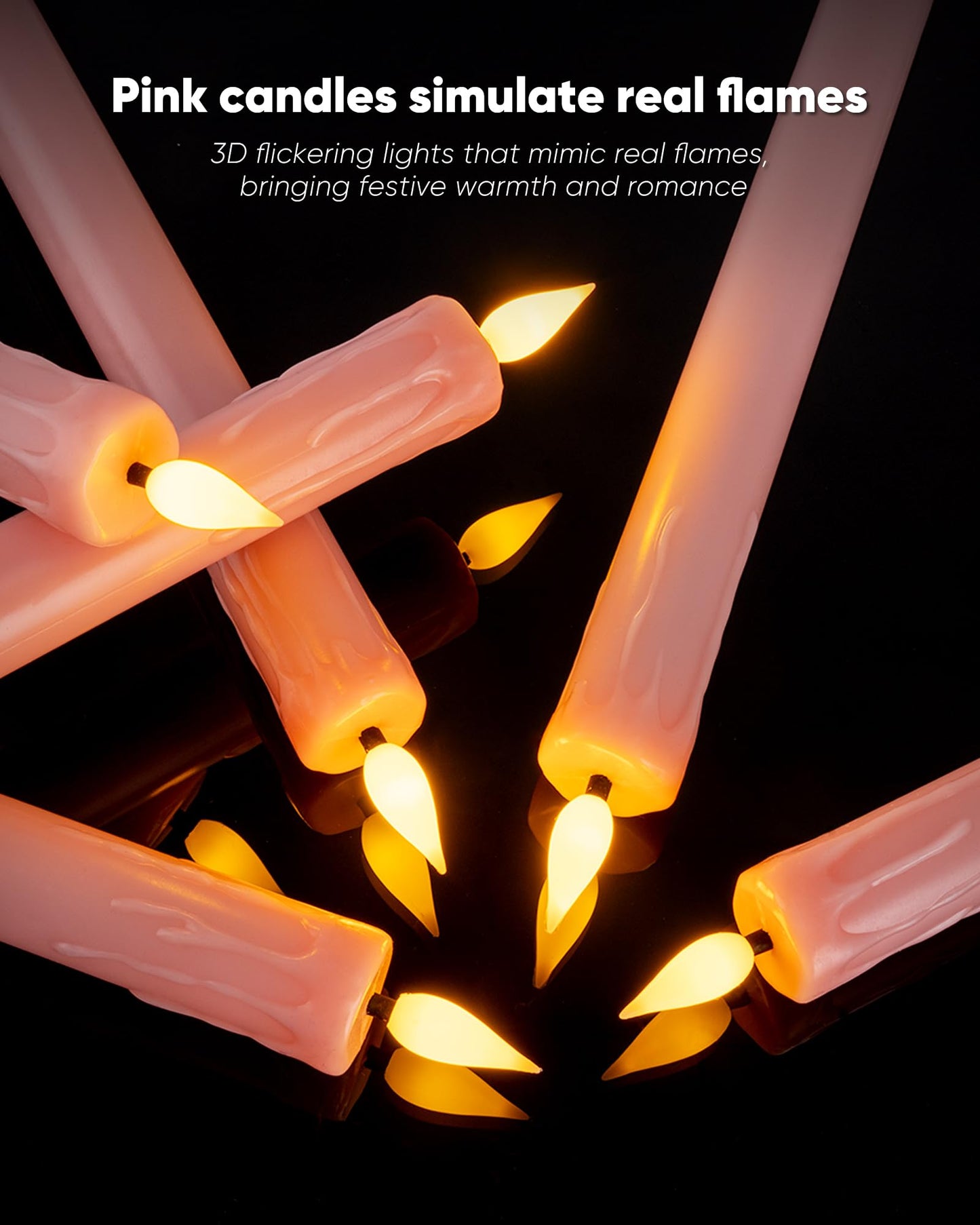 Homemory 6 Pcs Real Wax Pink Flameless Taper Candles with Remote Timer, 9.6 Inches LED Fake Candlesticks, LED Candle with 3D Flickering Flame for Romantic Wedding, Dinner, Xmas Anniversary Decor