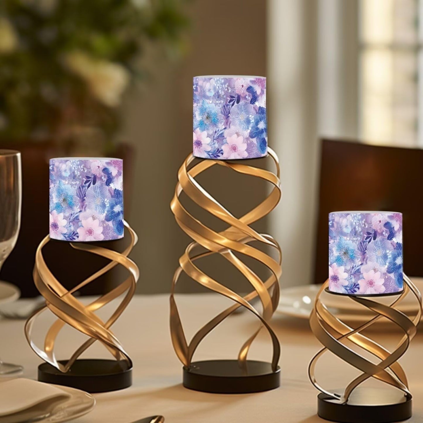 Cozeyat Purple Floral Flameless Candles 4 Pack Battery Operated with Remote Control Timer LED Pillar Candles Waterproof for Indoor Outdoor Home
