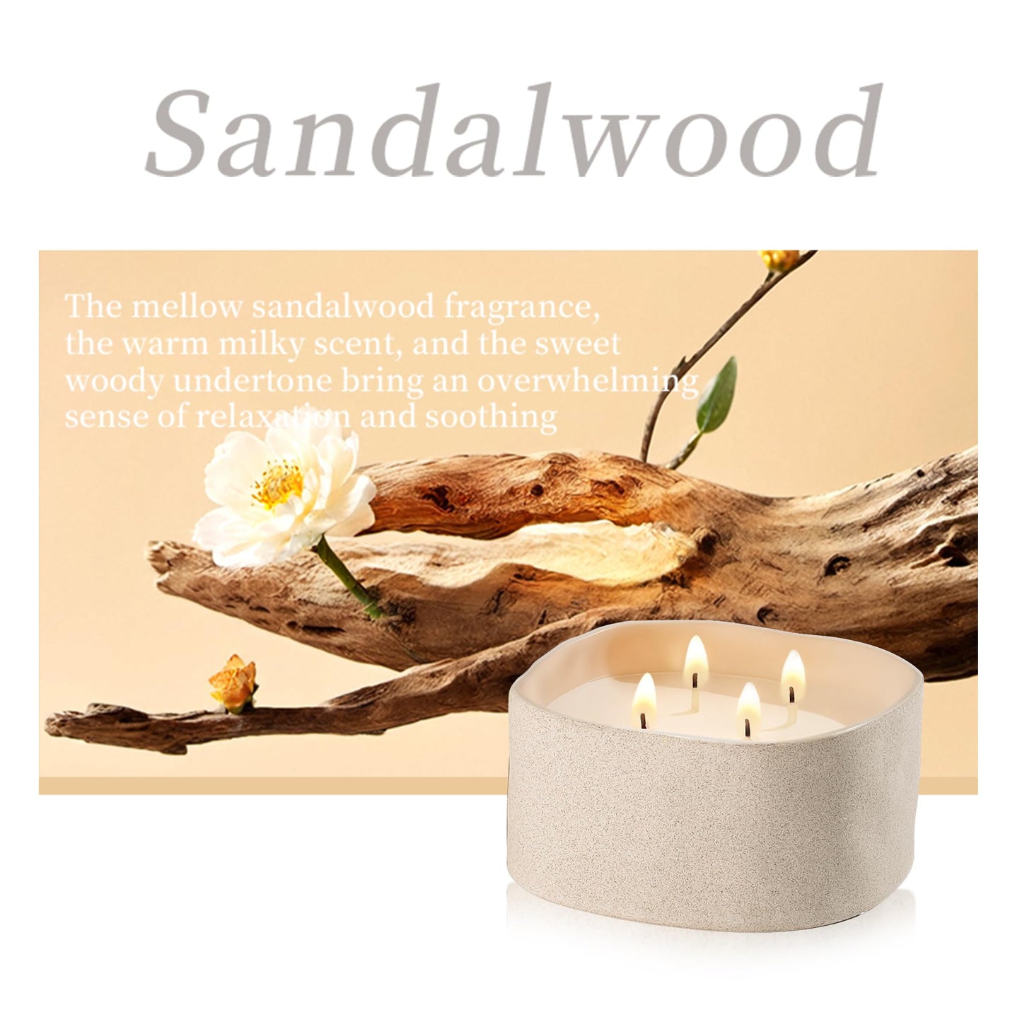 Scented Soy Candles, Large Candle 3 Wicks 19.5oz Japanese Cherry Blossom Ceramic Jar Lava Collection, Gorgeous Gifts for Birthday Thanksgiving Christmas (19.5oz-Sandalwood)