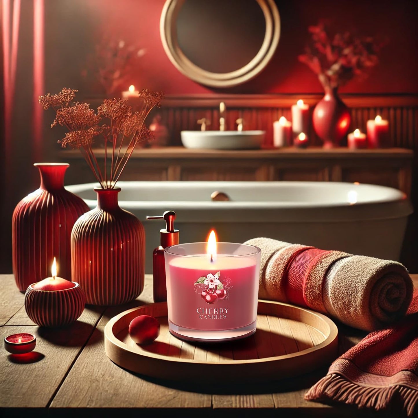 CHILLFLAME Cherry Candle, Scented Candles Gifts for Women, Candles Gift Set for Her, 3 Scented Votive Candles, Birthday Gifts for Women/Men (Red, 7 oz)