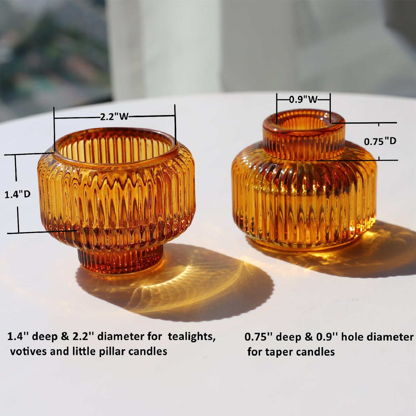 Woho Candlestick Holders Set of 4, Amber Votive Candle Holders for Fall Wedding Table Centerpiece, Ribbed Glass Taper Candle Holders for Dinner Party Halloween Thanksgiving Decor