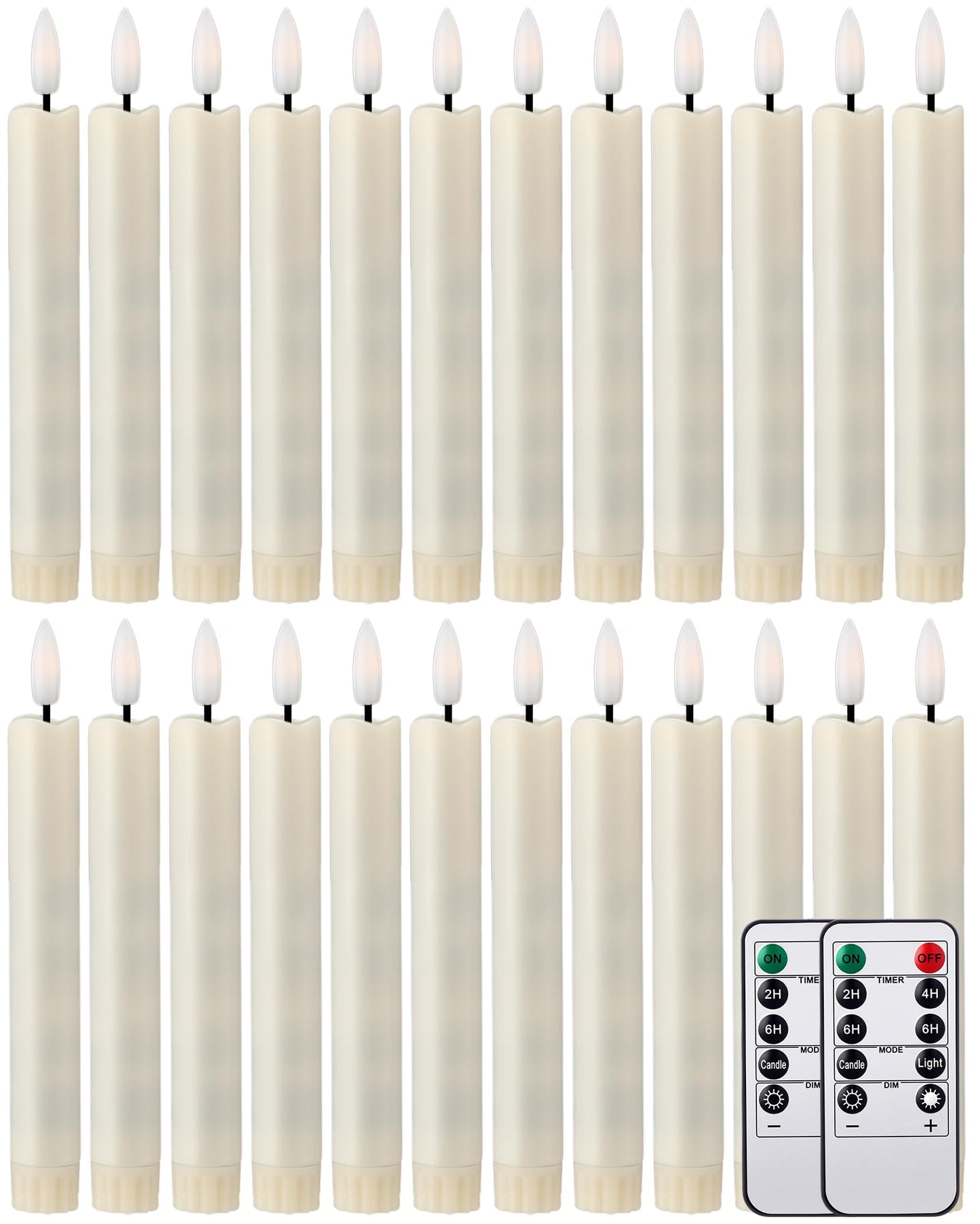 Funtery 24 Pieces 6.5" Flameless LED Taper Candles with Remote Timer Battery Operated Candles Bulk Short LED Candlestick Flickering for Graduation Father's Day Wedding Party Decor(Ivory,Classic Style)