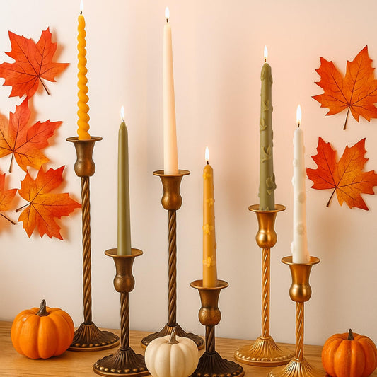 Nuanchu Fall Decorative Taper Candle Set Vintage Dripless Candlesticks 10 Inch Spiral Taper Candles for Party Holiday Fall Halloween and Harvest Fireplace Decor