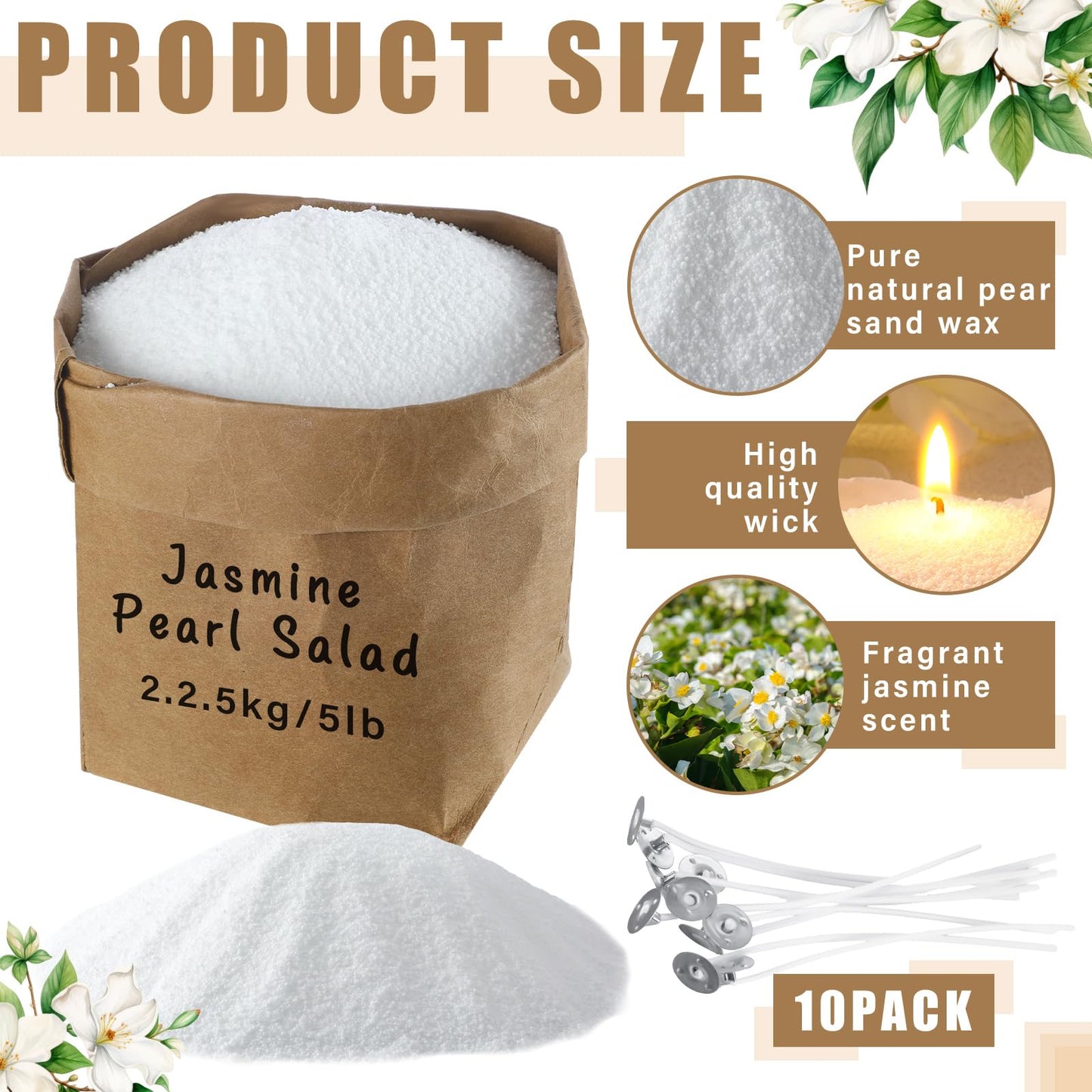 Conelist 5lb Unscented Scented Pearled Candle Sand Wax Set Customized Powder Making Candles Refill Kit Palm Wax All Natural Non Toxic with 20 Wicks for Graduation Thank You Teacher Gifts DIY Making