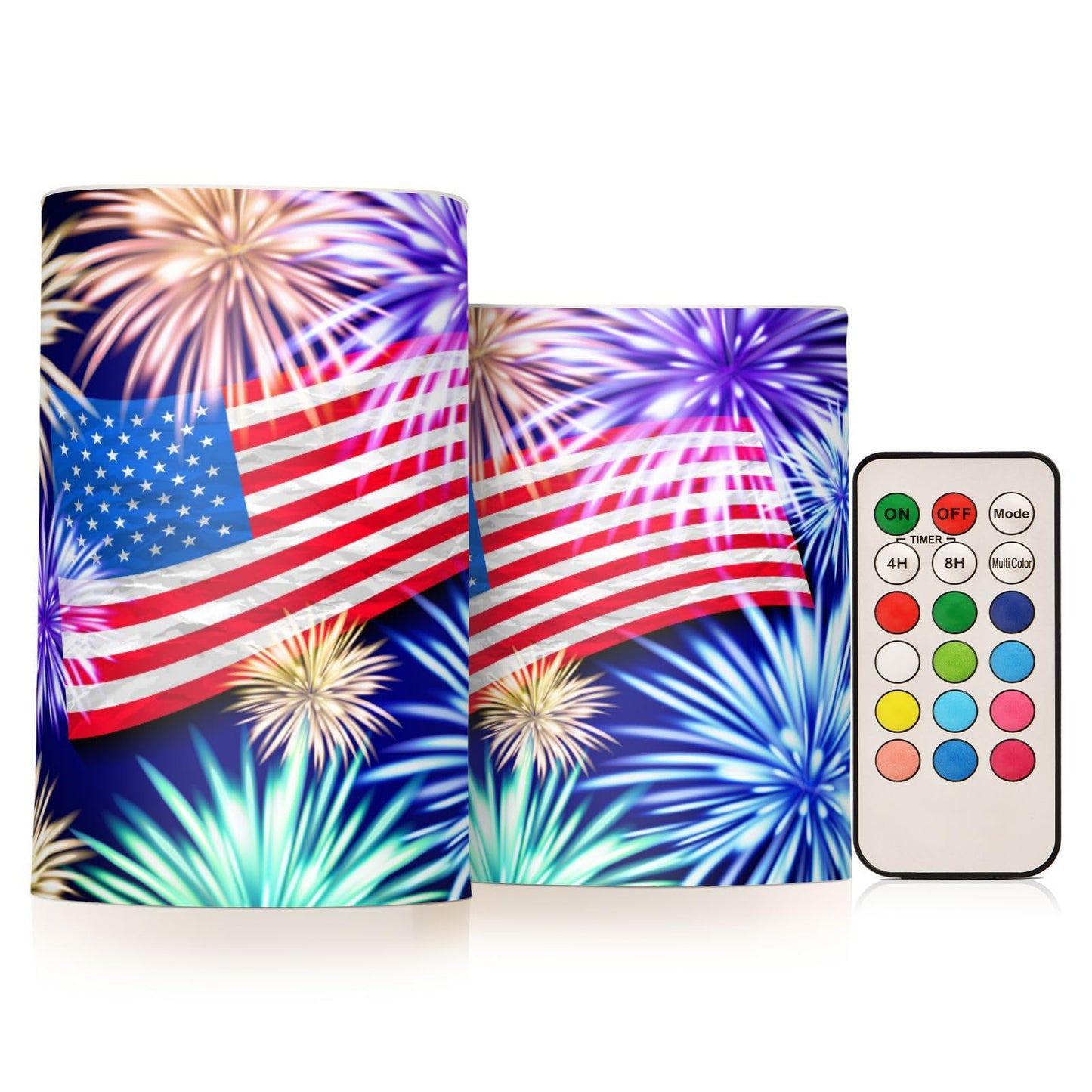 Eionryn American Flag Fireworks Flameless Candles Memorial Day Patriotic 4th Of July Battery Operated LED Candles with Remote Timer Electric Candles for Home Party Decor 2pcs