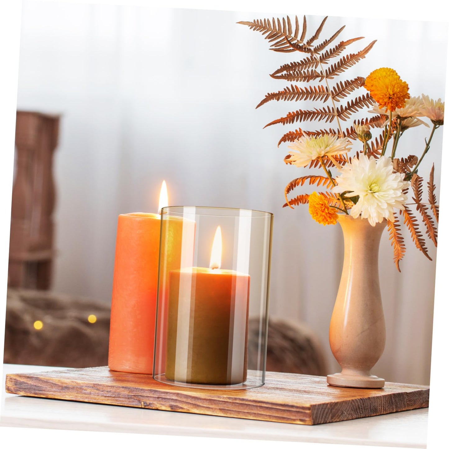 SAFIGLE Glass Candle Holder Windproof Shade 2Pcs Glass Cylinder Cover 10X15Cm Household Pillar Candle Cover for Indoor Outdoor Use