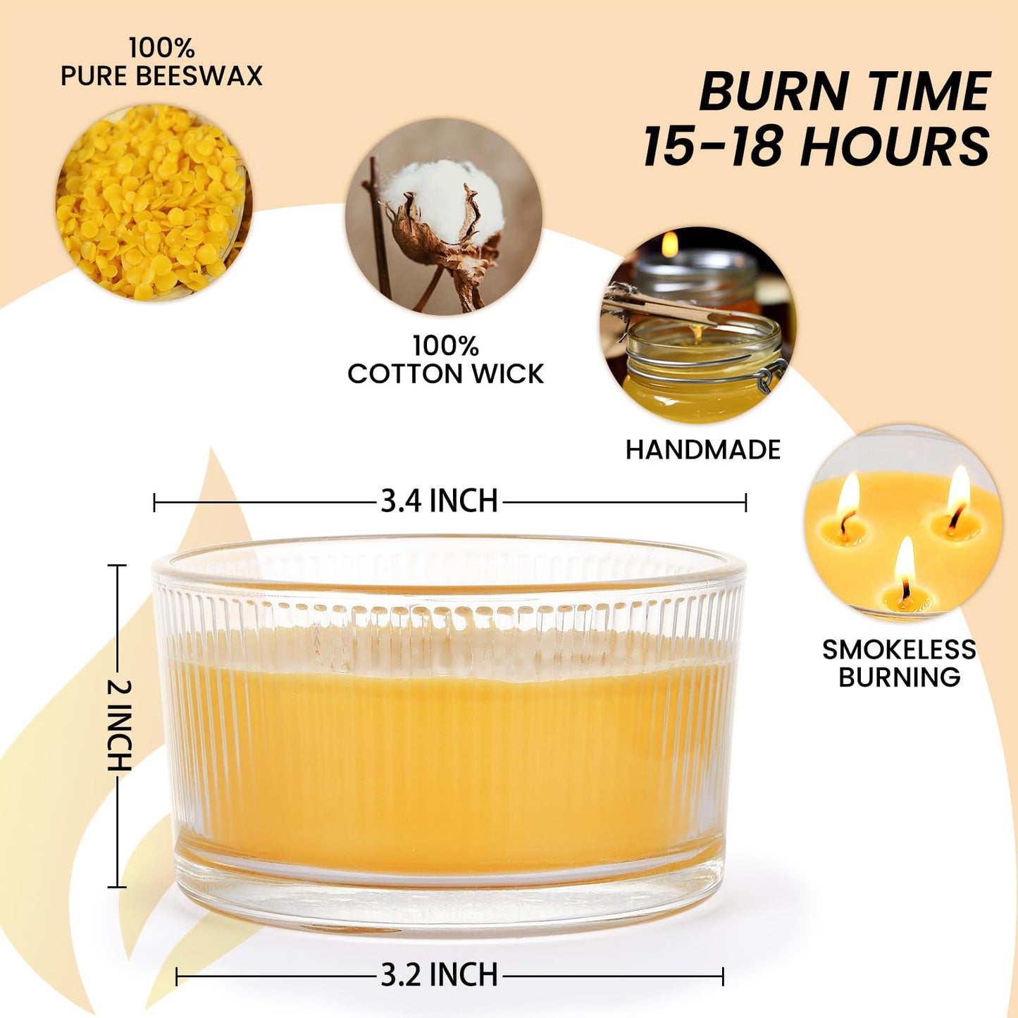 AGLARY 3PCS 3-Wick Beeswax Candles in Glass, Elegant and Natural Home Lighting,Unscented Raw Beeswax-Raw