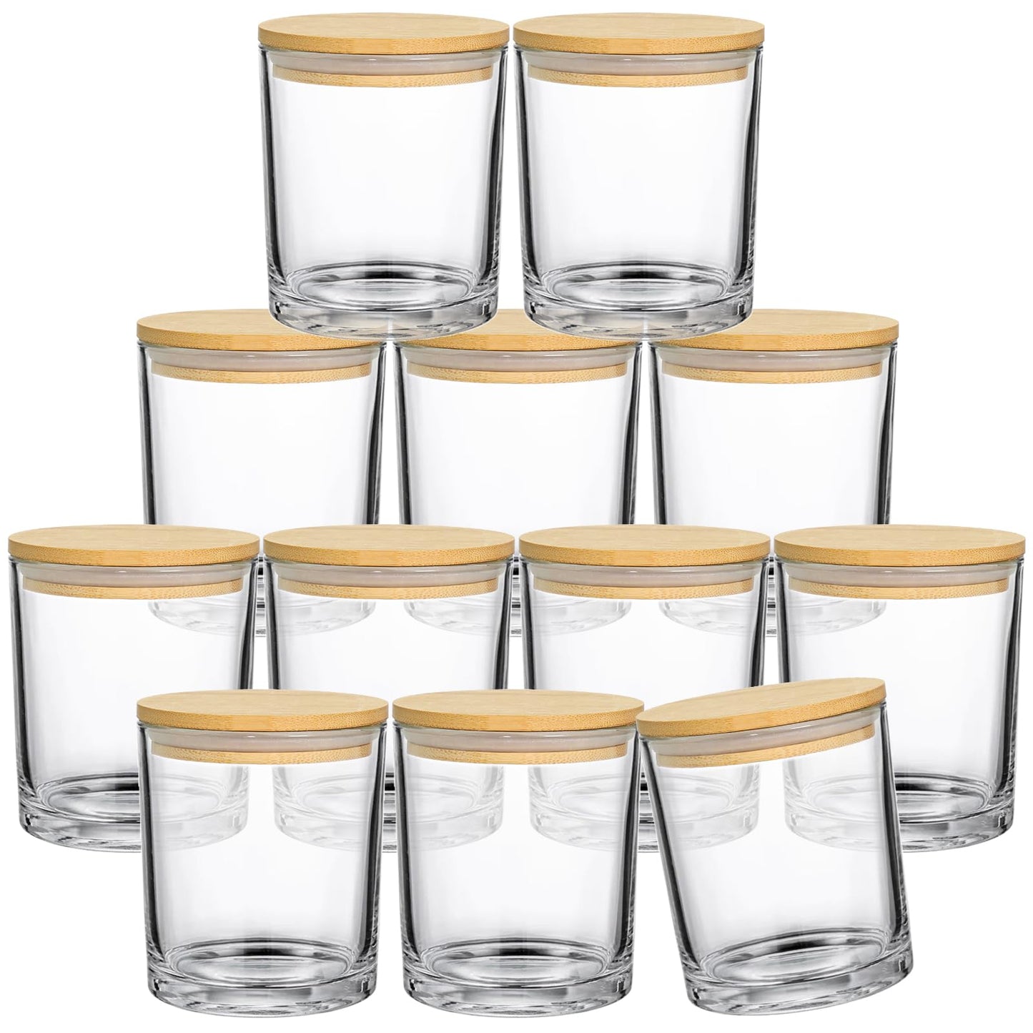 SUPMIND 12 Pack 14 fl.oz Glass Candle Jars - Clear Empty Glass Vassels with Bamboo Lids, Bulk Candle Containers Jars for Making Candles 12 14 fl.oz