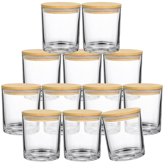 SUPMIND 12 Pack 14 fl.oz Glass Candle Jars - Clear Empty Glass Vassels with Bamboo Lids, Bulk Candle Containers Jars for Making Candles 12 14 fl.oz