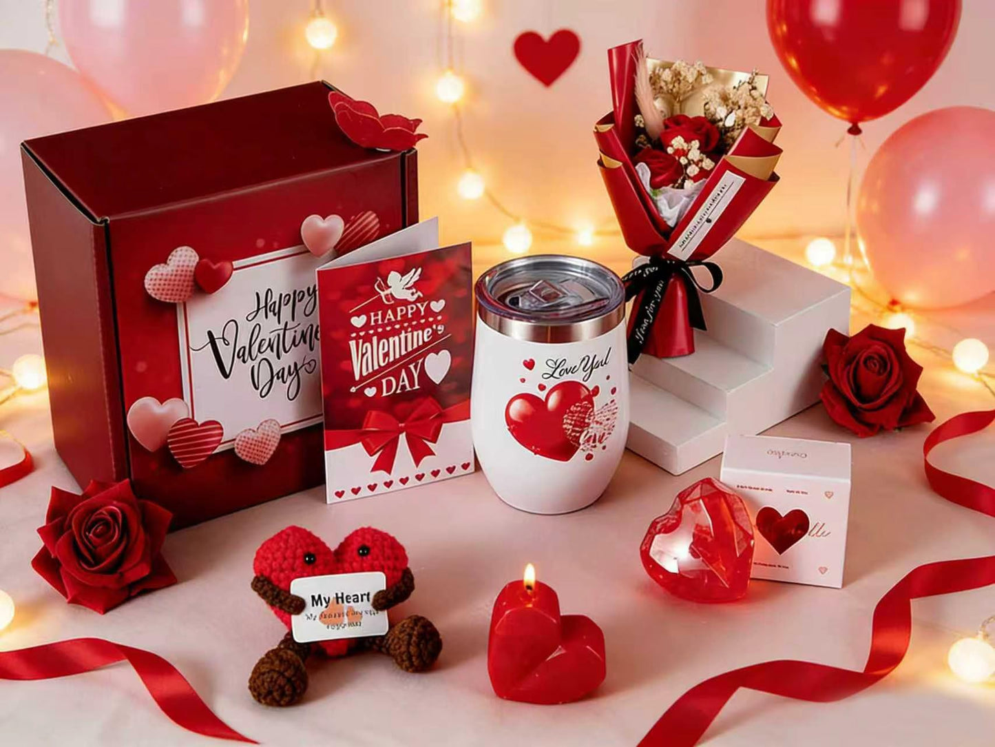Gifts for Girlfriend Wife Lover Unique Ideas Wedding Engagement Gifts Heart-shaped Valentines Red Rose Love You Gift Romantic Gift Set
