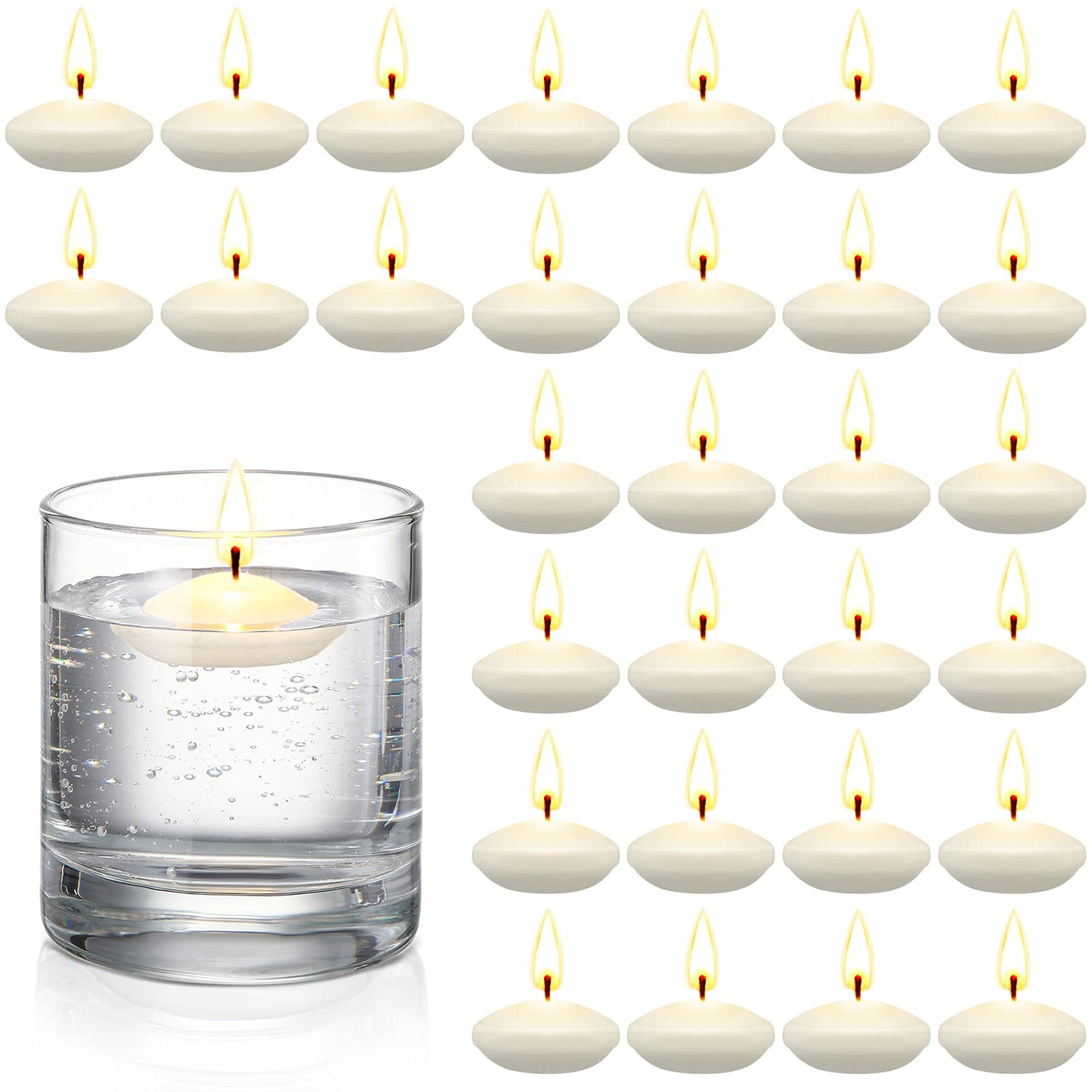 Nuanchu 30 Pcs 1.5'' Valentines Unscented Floating Candles Bulk for Centerpieces Votive Floating Cylinder Vases Candles for Wedding Party Anniversary Christmas Thanksgiving Party Gifts Decor
