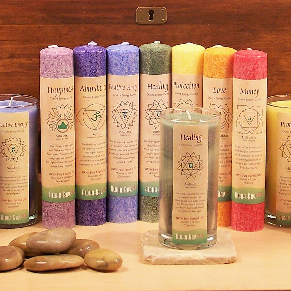 Premium Scented Candle Hand Made Chakra Energy Pillar | 4-Pack | Money, Muladhara | Yoga, Prayer & Meditation Candle | Long Burn 15 Hours | Essential Oils of Cassia, Clove & Nutmeg | Aloha Bay