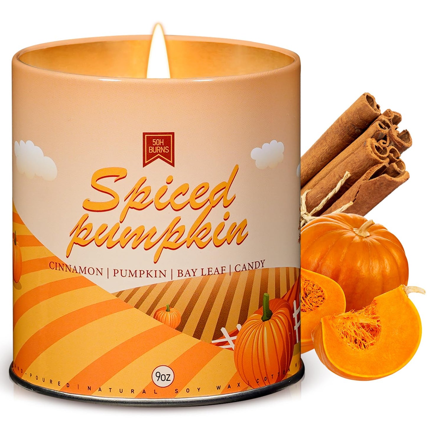 Pumpkin Candle, Fall Scented Candles for Halloween Easter Thanksgiving Day, 9oz Aromatherapy Soy Wax Non Toxic Candle for Home Scented 40 Hours Bruning- Birthday Halloween Gifts for Women Men