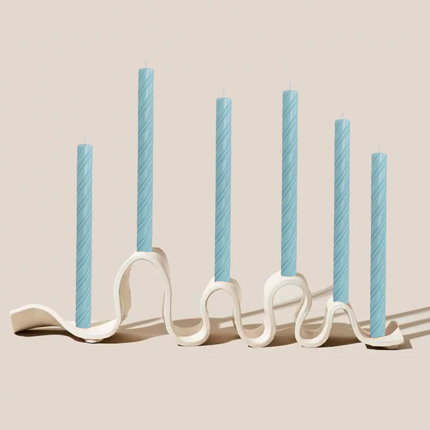 Spiral Taper Candles Blue Unscented Twisted Candlesticks 10 Inch Long Smokeless Ribbed Candle Sticks Creative Totem for Party Home Decor Gifts 6 Pcs