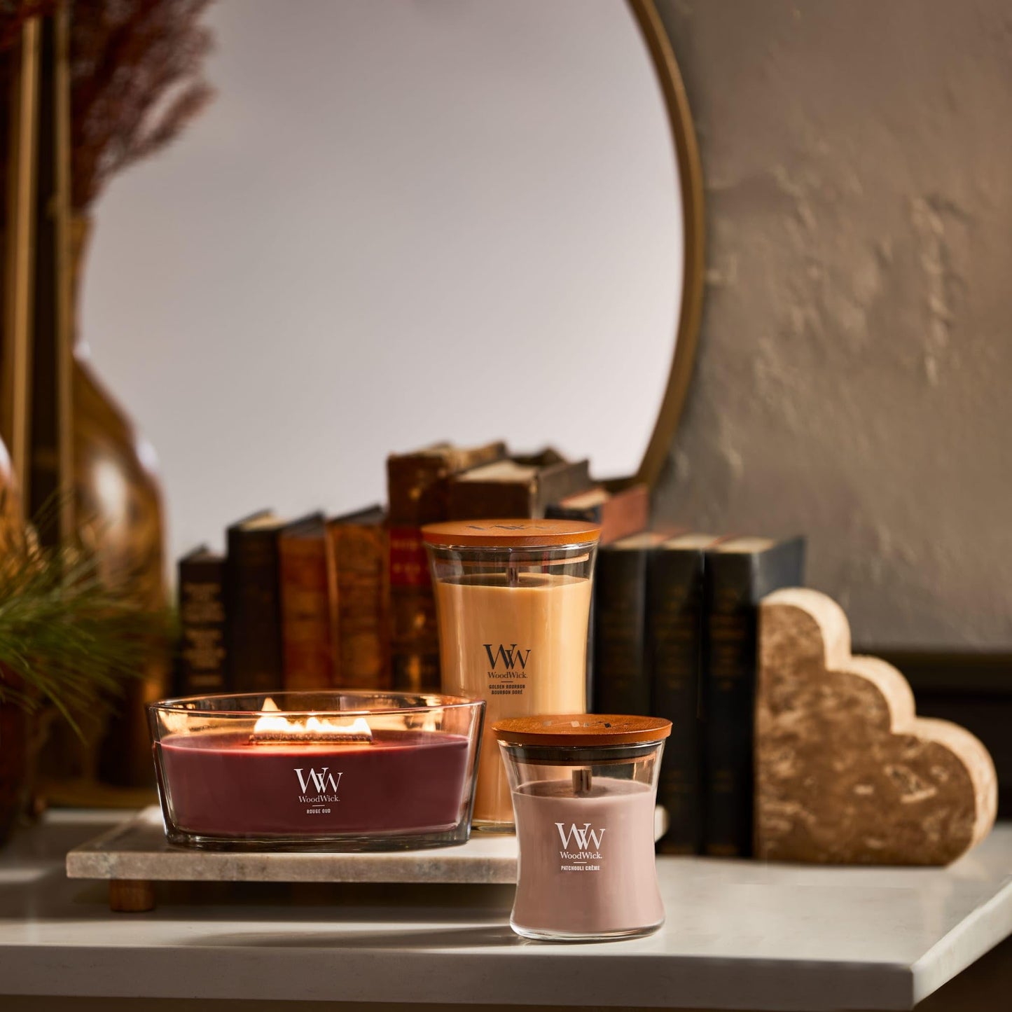 WoodWick Rouge Oud Gifts for Women and Men, 9.7 oz Medium Hourglass Candle with Crackling Wick