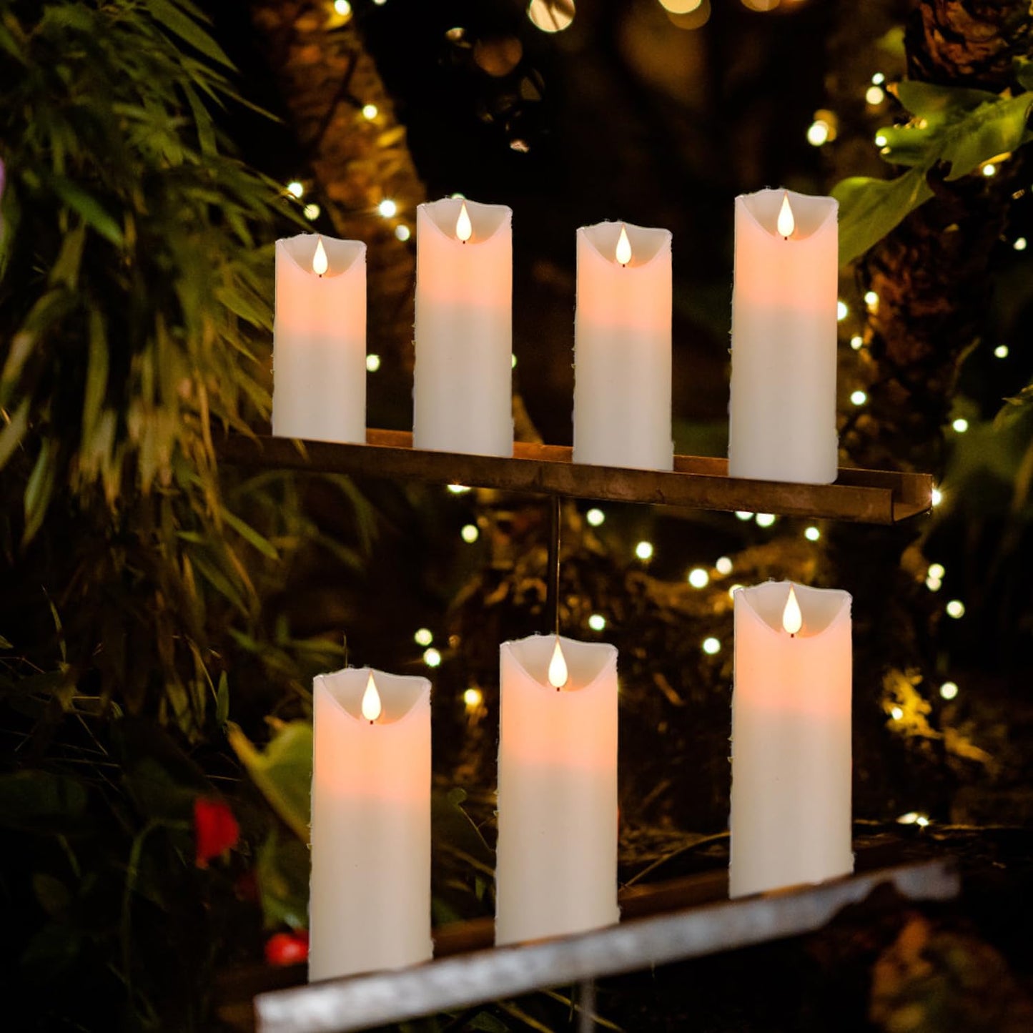 Biyanuo Flameless Battery Operated LED Candles 3D Wick with10key Button Remote Control 24-Hour Timer Set of 5 Electric Flickering Pillar Real Wax，Wedding, Party, Home Decoration