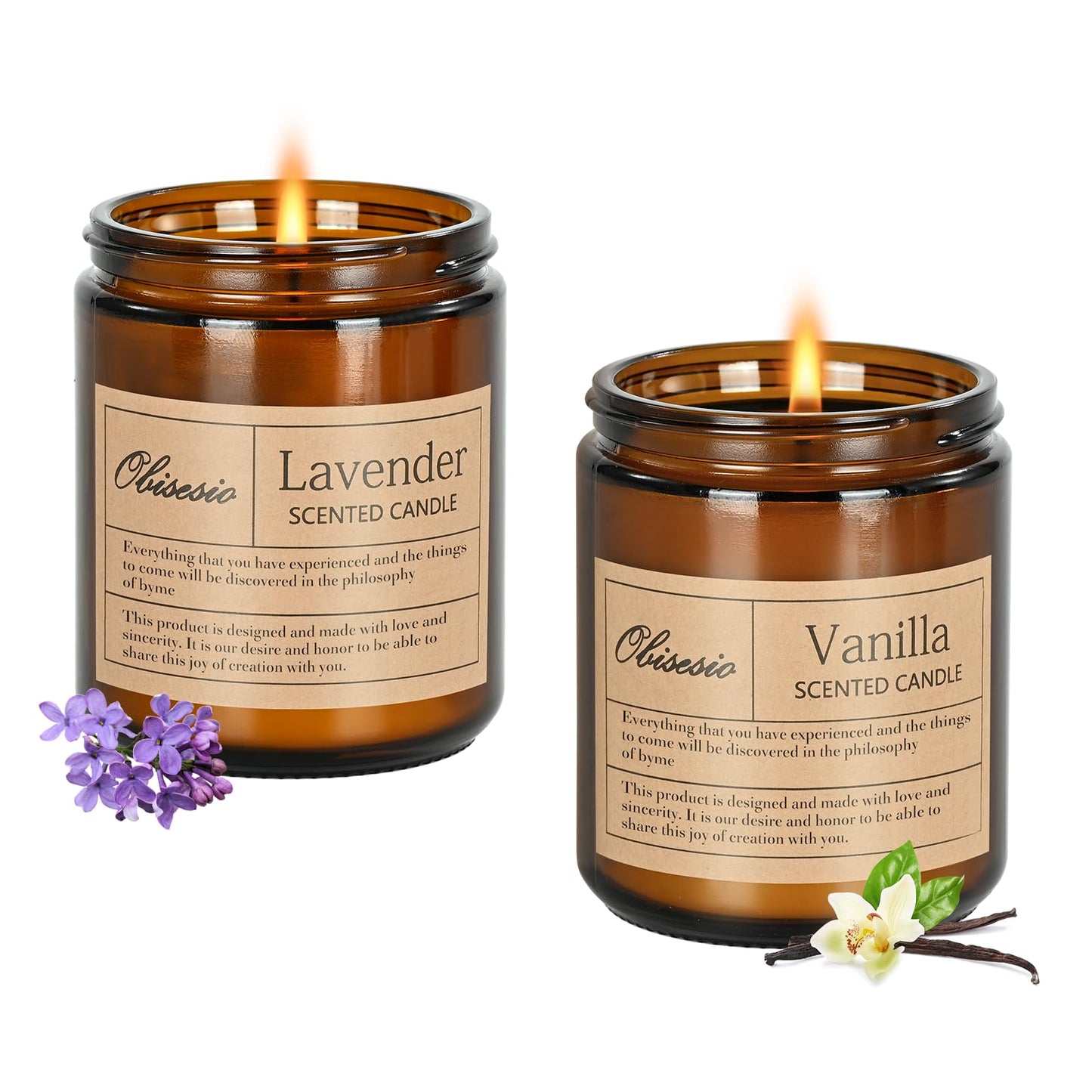 Obisesio Candles 2 Pack, Candles for Home Scented, Aromatherapy Candle Gift Set for Women Soy Wax Long Lasting Amber Jar Candles for Birthday Housewarming Mother's Valentine Day(Vanilla & Lavender)
