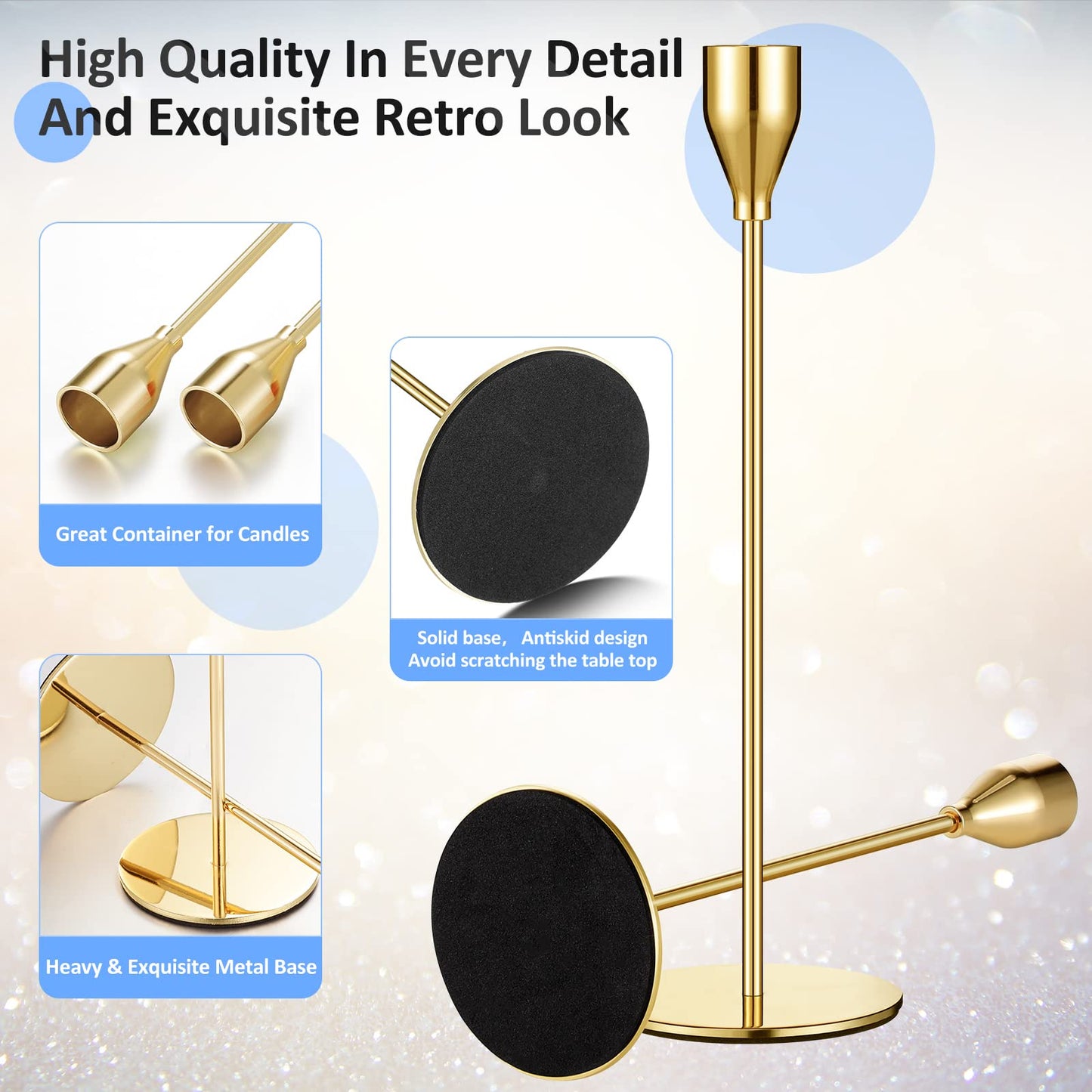 Set of 18 Tall Candlestick Holders Thin Metal Taper Candle Holders for Table Centerpiece Modern Decorative Pillar Candle Sticks Stand for Home Wedding Christmas Decoration(Gold)