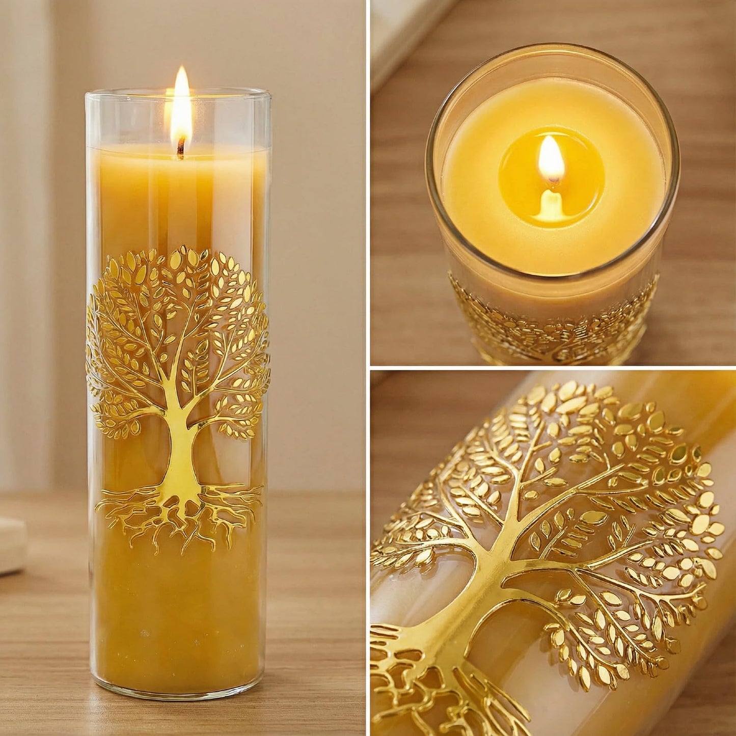 CYSEdge The Tree of Life Pure Beeswax Candles, Single Glass Pack - 80-Hour Burn Time, Clean Burning Long-Lasting Eco-Friendly Candle for Meditation, Prayer & Gift Giving