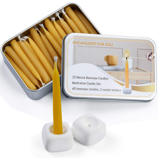 20 Minute Mini Candles Set,2.6 Inch Small Bees Wax Taper Meditation Candles 40Pcs,Candles Smokeless,Dripless for Home,Womens Gifts Yogas-Yellow