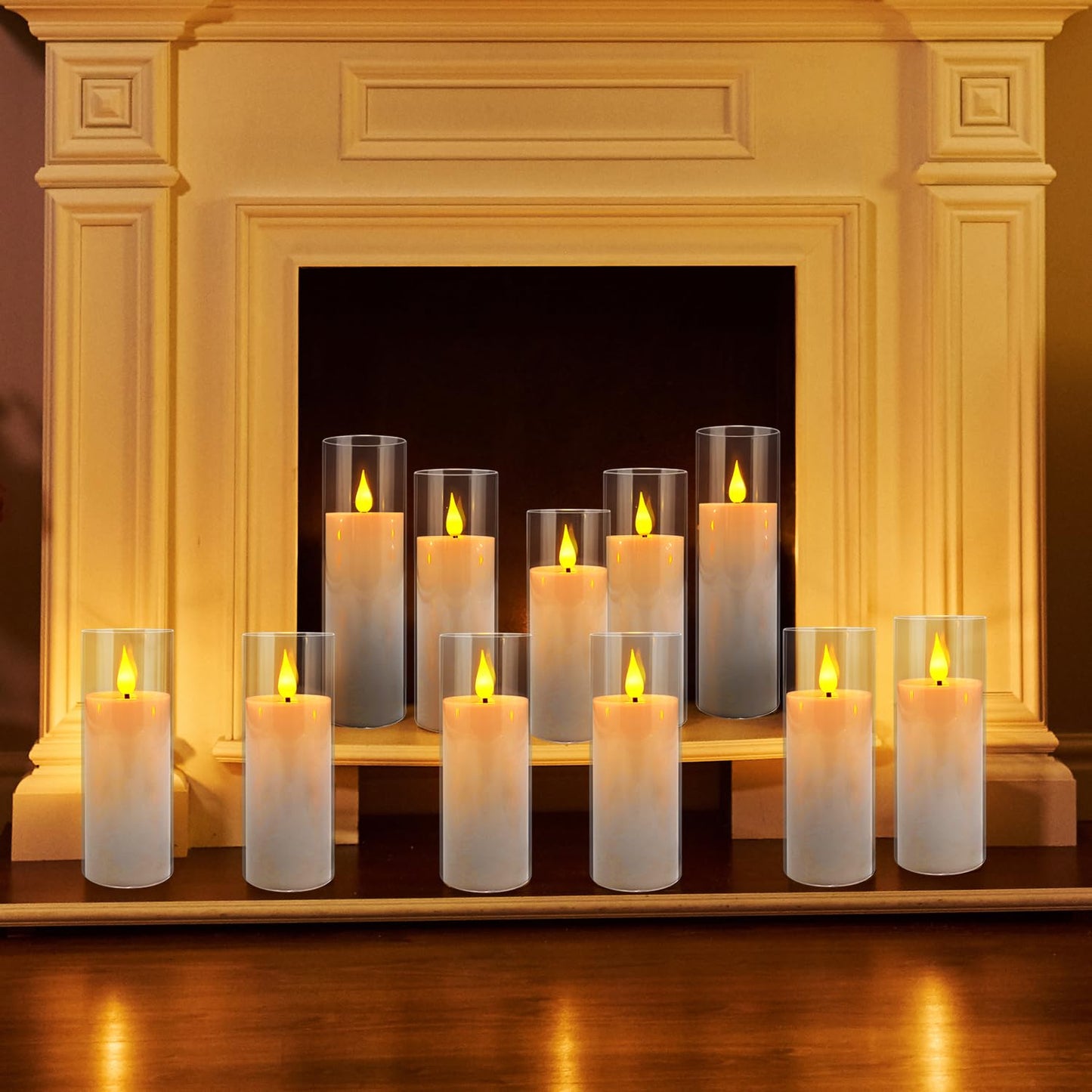 Aamdkcyu 24-Pack Premium Flameless LED Candles - Elegant White & Clear Acrylic Pillar Design with Realistic Flickering Flame, Remote Control & Timer for Weddings, Christmas, Halloween & Home Decor