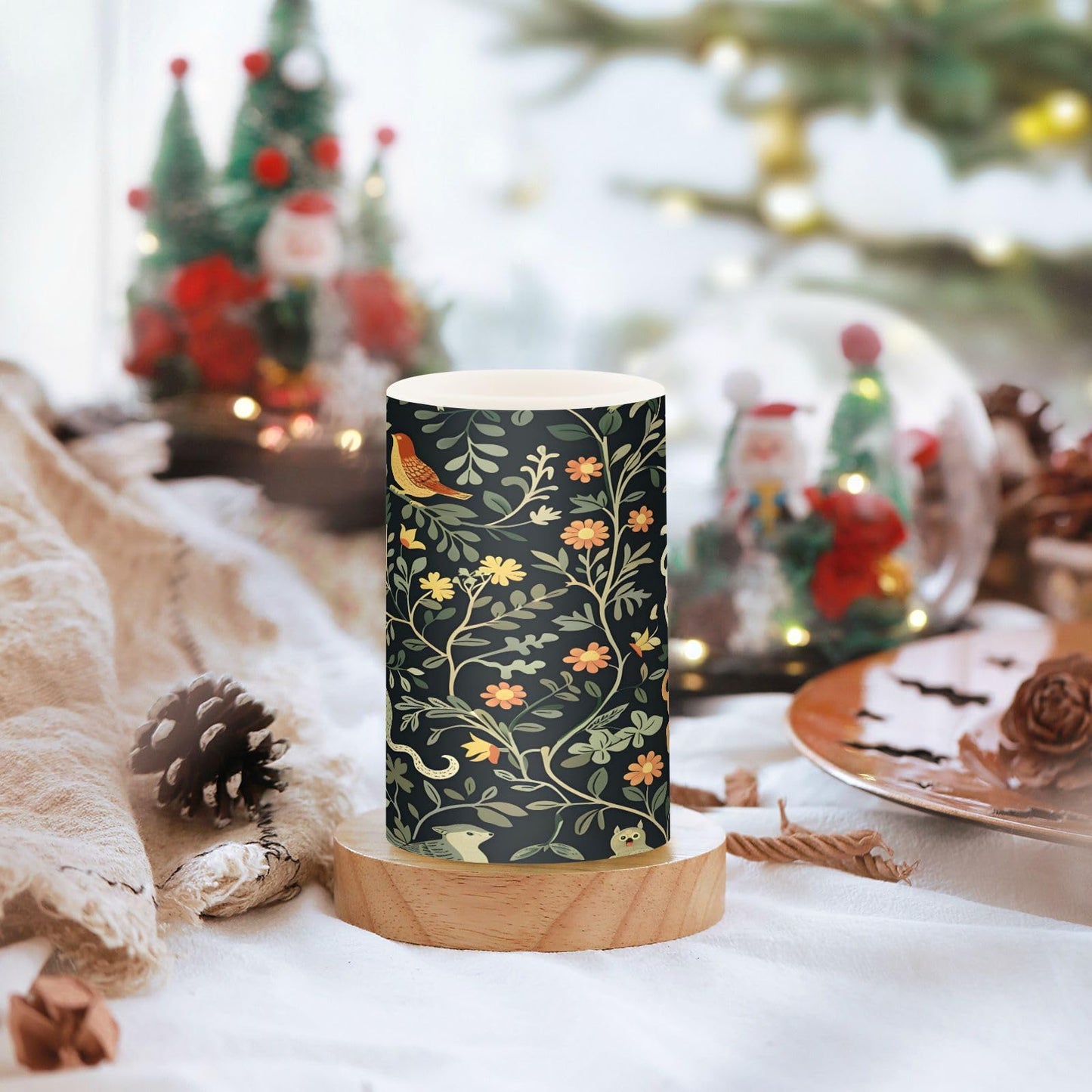Forest Animal and Floral Flickering Flameless Candles Battery Operated with Remote Timer,Tea Light Candles LED Pillar Votive Candles set of 2 for Outdoor Indoor Decorations
