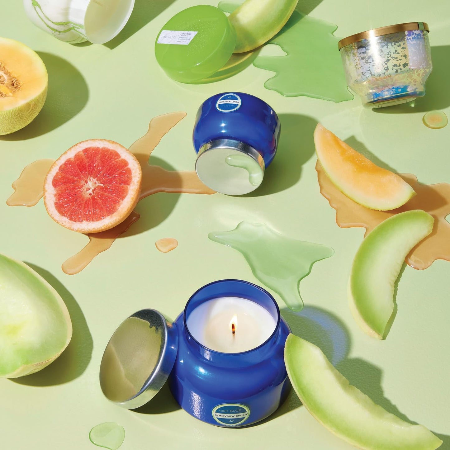 Capri Blue Signature Jar Candles - Long Lasting Soy Wax Blend - Luxury Tropical Scented Candles - Comes in Blue Decorative Glass Jar (Honeydew Crush, 19 oz)