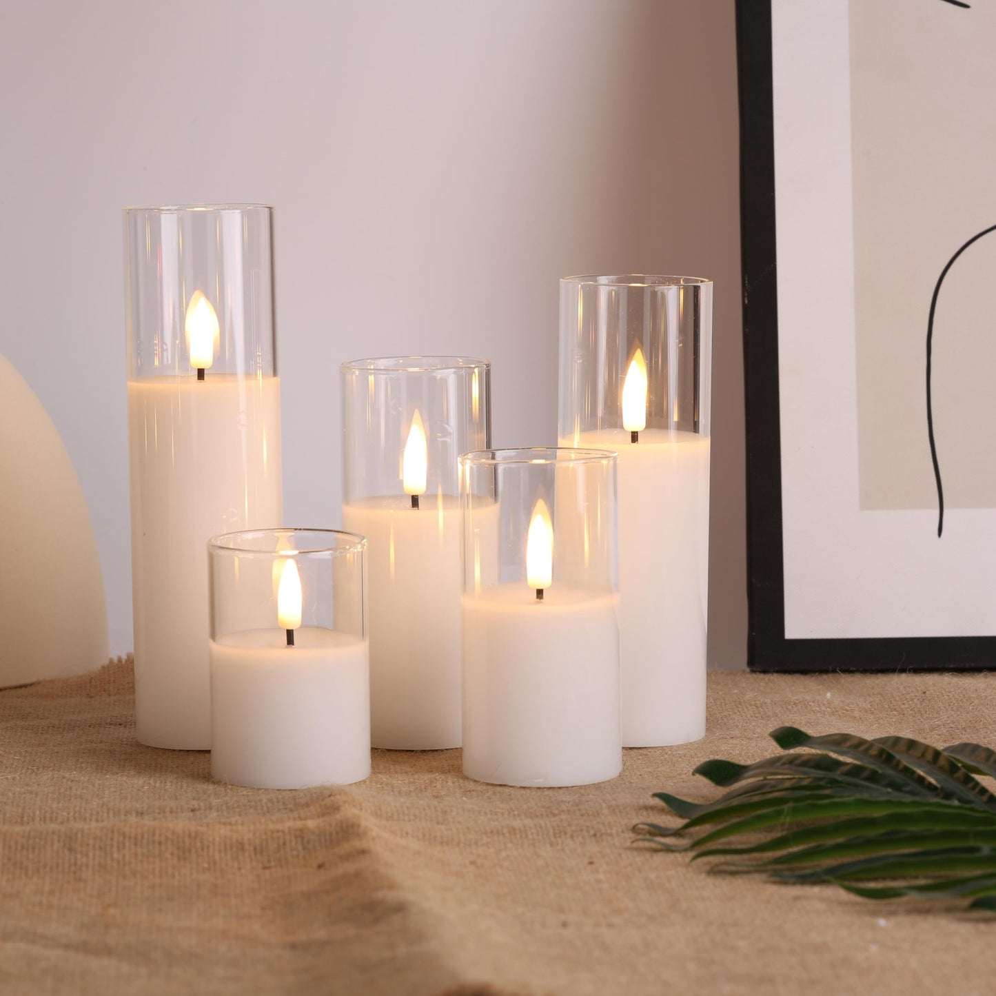 Eywamage Clear Glass Flameless Candles with Remote Batteries, Slim Tall LED Pillar Candles Battery Powered, Set of 5