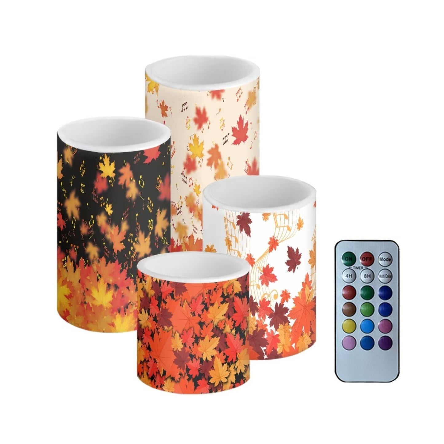 NETILGEN Thanksgiving Day Decor LED Flameless Candles Set Pack of 4 with Remote Control Timer, Dancing Flame Pillar Candles for Indoor Home Decoration Autumn Maple Leaf Print