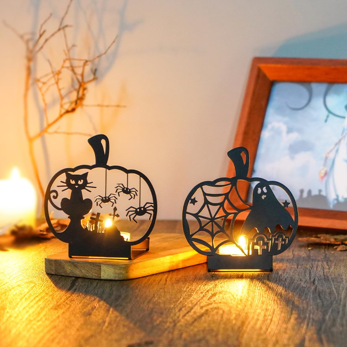 Candle Holders Bulk for Holiday Decor Indoor Outdoor Decorations for Halloween Party Table Kitchen Fireplace Bookshelf Desk Table Seasonal Display