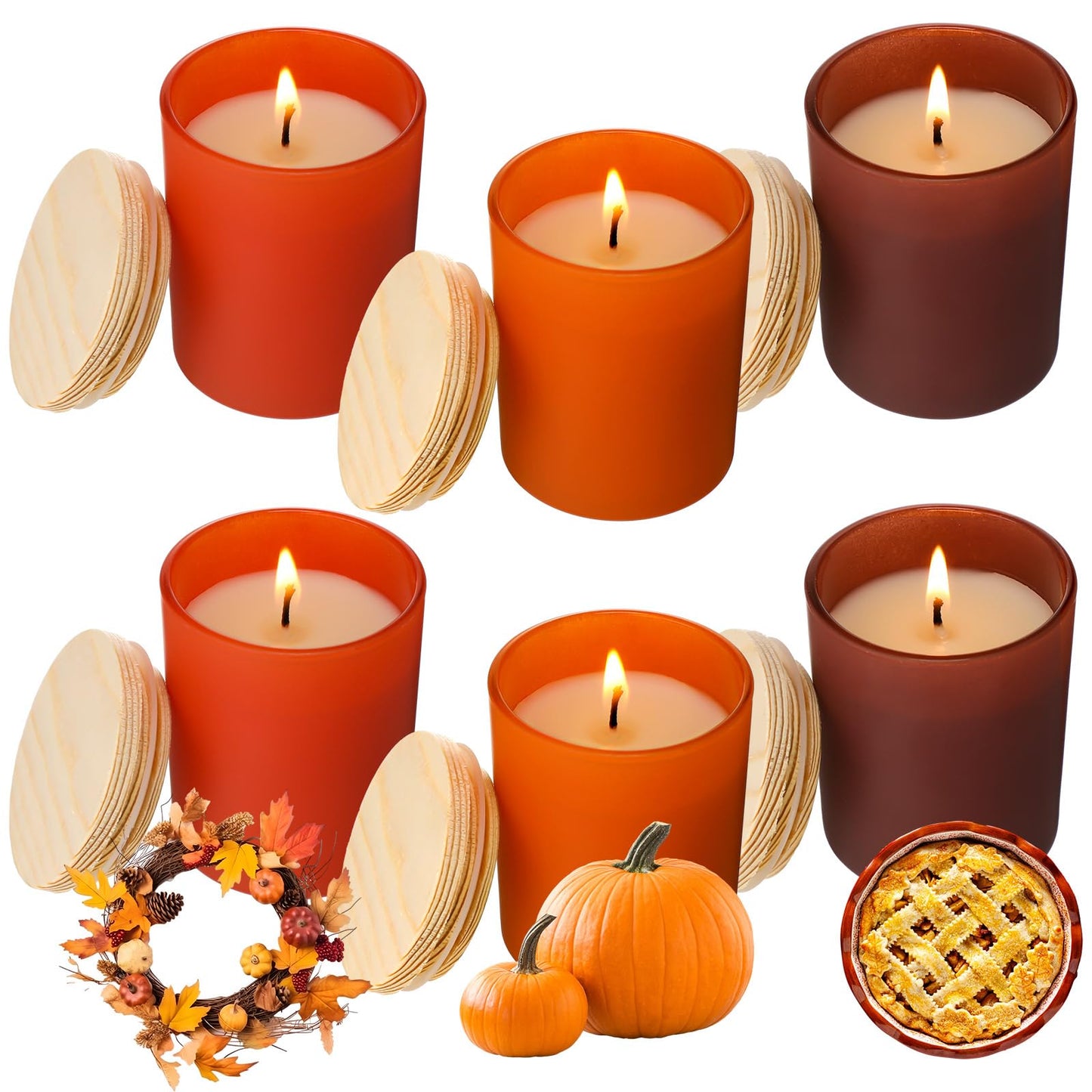 Yuntau 6 Pack Thanksgiving Scented Jar Candles for Home Kitchen 4 oz Scented Natural Soy Wax, Thanksgiving Candle Gifts Set for Women Men Fragrance of Autumn Pumpkin Wreath Apple