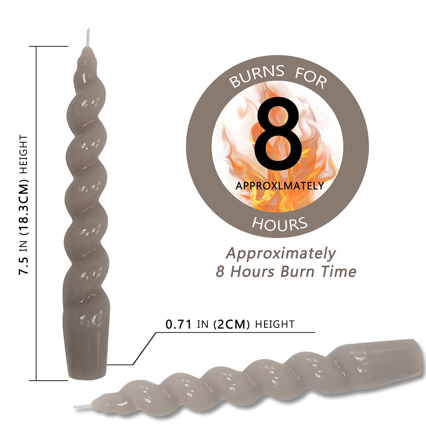 Brown Spiral Taper Candles Twisted Candles H 7.5inch Candles Stick Unscented Dinner Candle Dripless for Home Decor, Relaxation & All Occasions(Brown)