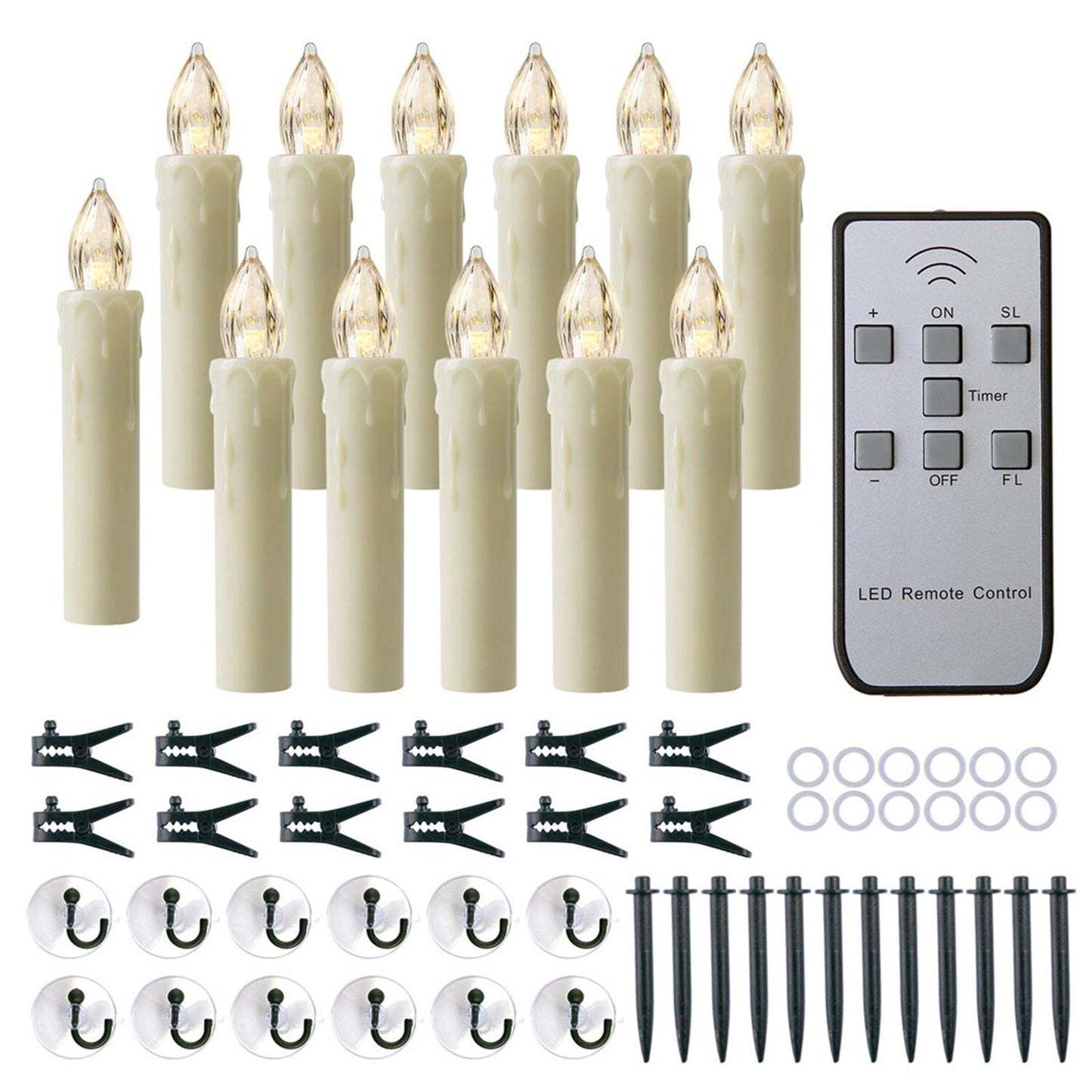 MIXALY 12 PCS Flameless Window Candles - Ivory Battery Operated LED Taper with Remote Updated Timer Function - Christmas Candles Warm White - Perfect for Wedding/Birthday/Party Decor