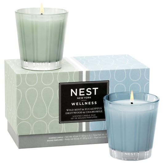 NEST New York Wellness Wild Mint & Eucalyptus and Driftwood & Chamomile Scented Petite Candle Duo, 4.5 Ounces Each, 1 Set
