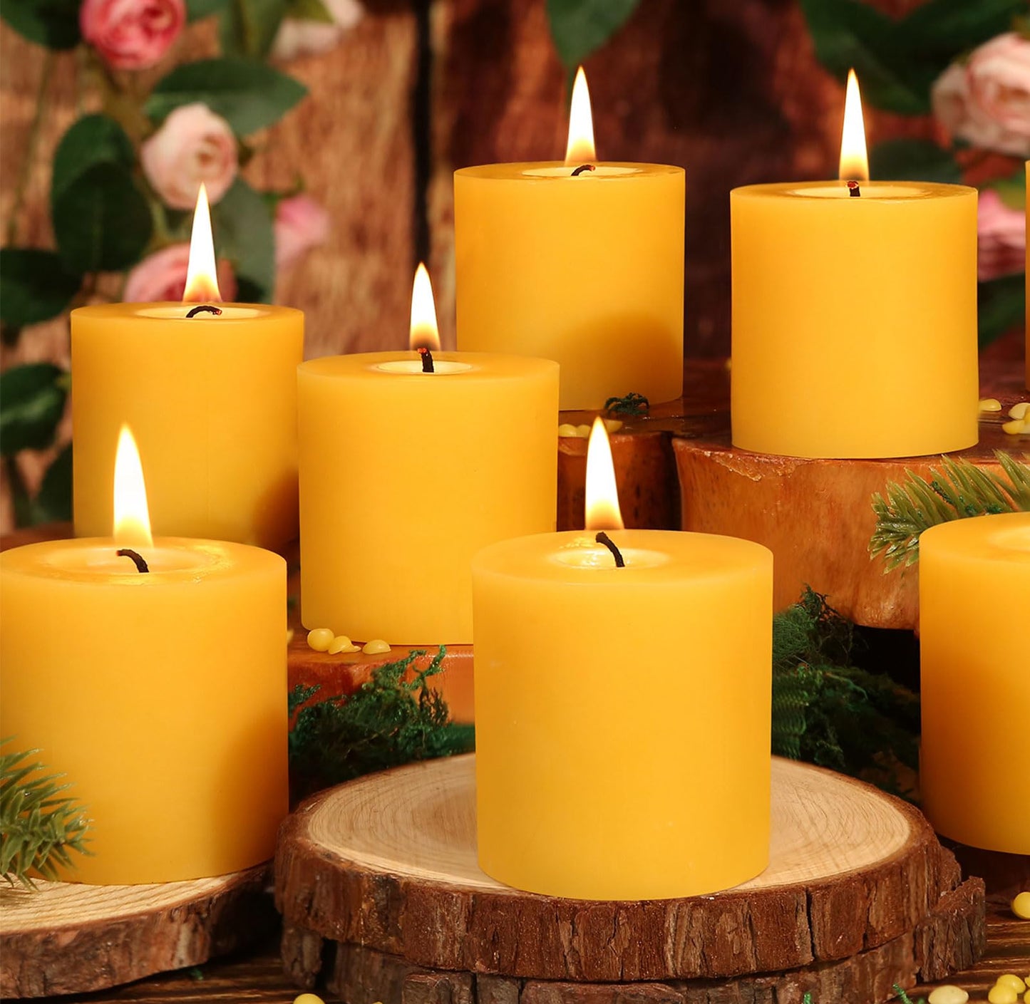 2x2 in Beeswax Pillar Candle- 6pcs, 120-Hour Burn Time Beeswax Candles, Natural Honey Scent, Bees Wax Candles for Meditation, No Odor, Burning Releases Negative Ions to Purify the Air