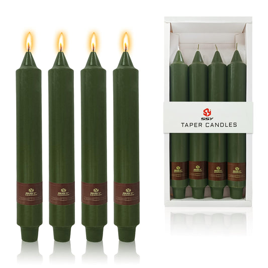 Olive Green Taper Candles Sticks Unscented 9 inch Tapered Candle Ideal as Dinner Smokeless Long Burning Candlesticks for Weddings Dinner Party Home Decor