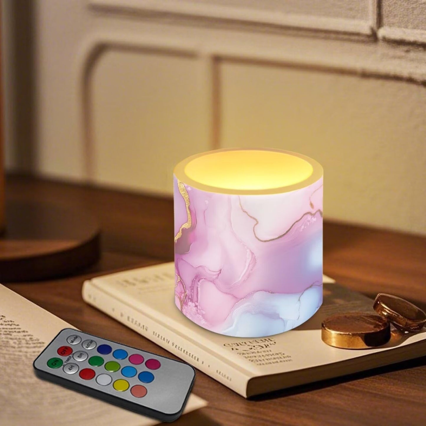 Cozeyat Pastel Marble Flameless Candles 4 Pack Battery Operated LED Pillar Candles with Remote Control Timer Waterproof for Indoor Outdoor Patio