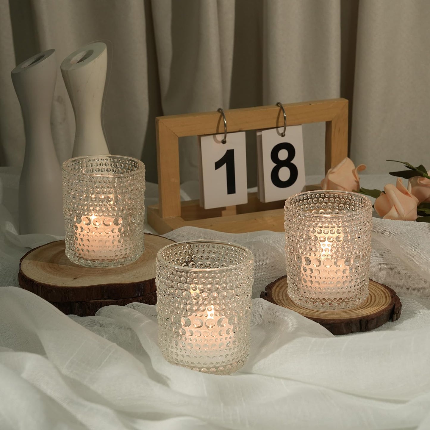 12pcs Large Votive Candle Holder, 2.7 * 3.5in Clear Glass Tea Light Candle Holders Bulk for DIY Wax Wedding Table Decor & Christmas Thanksgiving