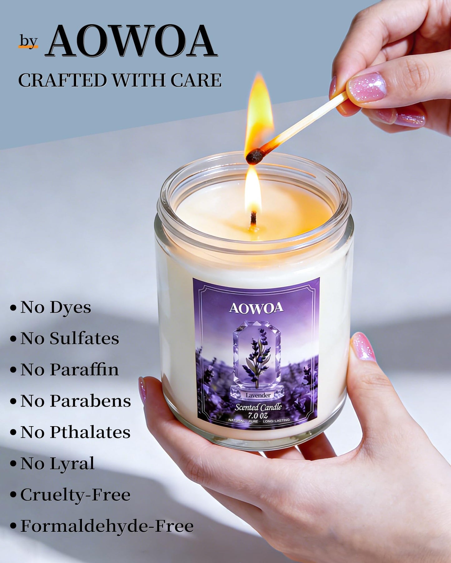 AOWOA Lavender Scented Candles for Women -Aromatherapy Candle, Natural Soy Candles for Home Scented 7oz, Long Lasting Non-Toxic Clean Burning, Mom Birthday Candles Valentines Day Gifts