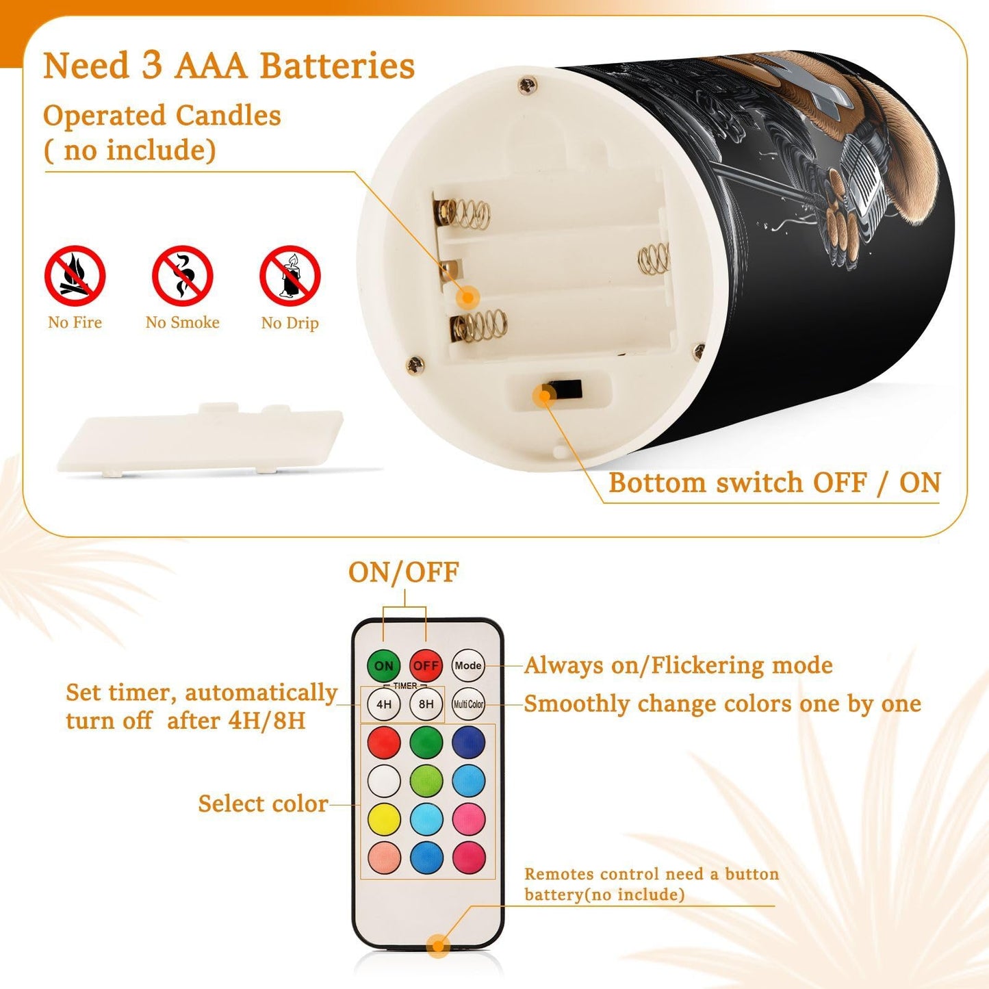ALAZA Flameless Candles with Remote Timer,Microphone Bear Battery Operated Candles Set of 2 LED Tea Lights Flickering Pillar Votive Candles for Indoor Outdoor Decor