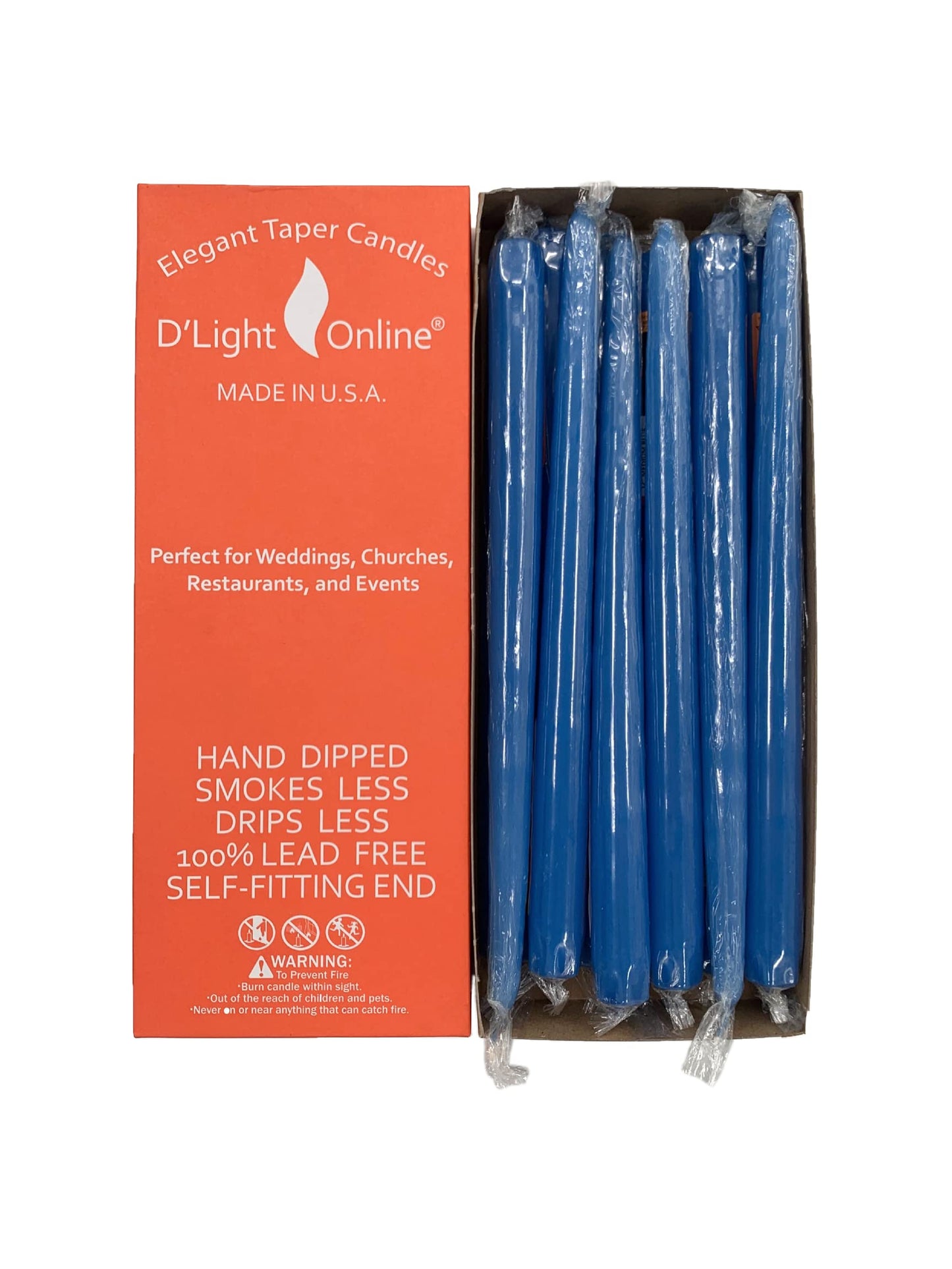 D'light Online Elegant 10" Unscented Medium Royal Blue Taper Candles, Premium Quality Hand-Dipped Tapered Candles, Dripless and Smokeless - Set of 12 Individually Wrapped (10 Inch, Medium Blue)